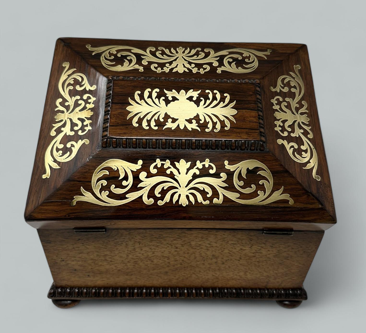 19th Century Antique Brass Inlaid Rosewood English Jewelry Sewing Casket Gillows Lancaster For Sale