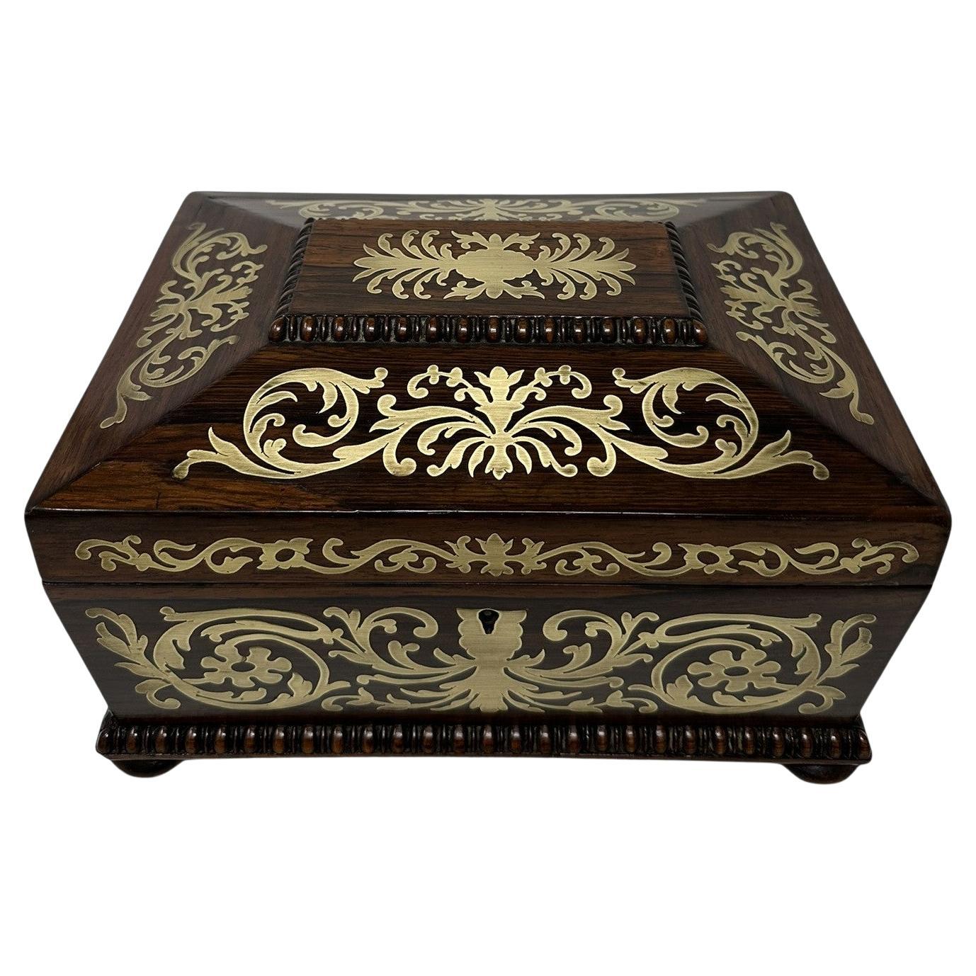 Antique Brass Inlaid Rosewood English Jewelry Sewing Casket Gillows Lancaster