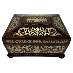 Antique Brass Inlaid Rosewood English Jewelry Sewing Casket Gillows Lancaster