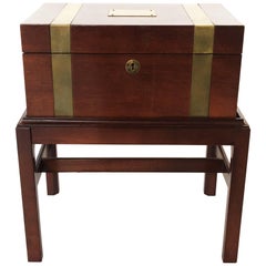 Antique Brass Inlay Campaign Style Box on Stand