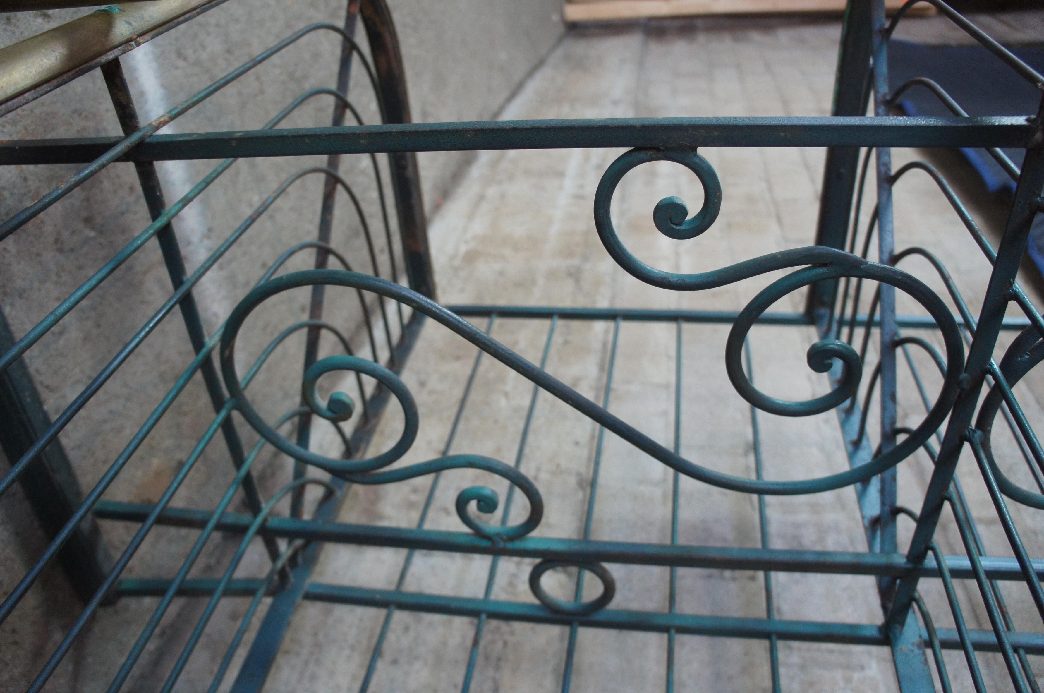 Antique Brass and Iron Verdigris French Bakers Rack Scrolled Étagère 3