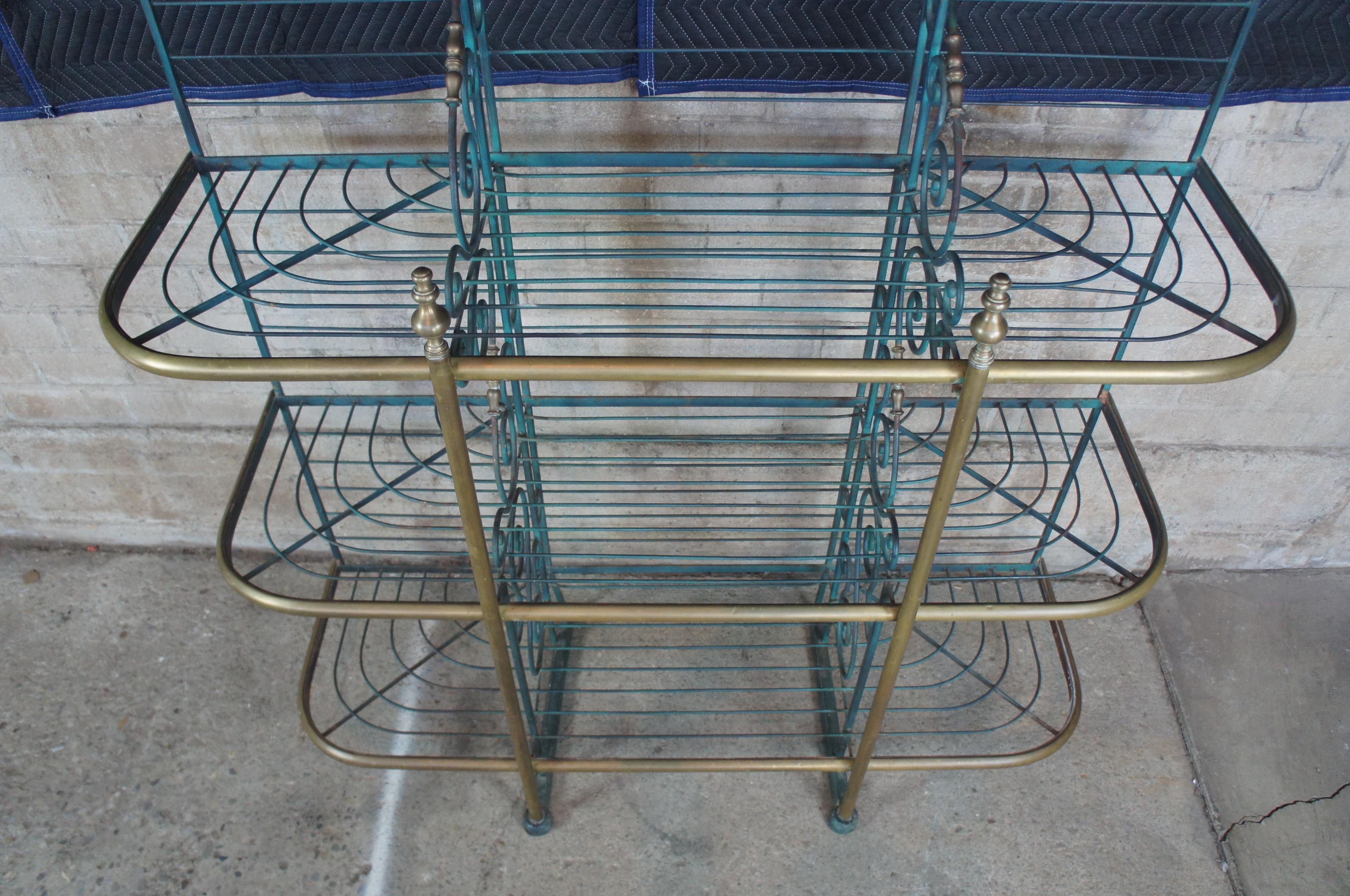 Antique Brass and Iron Verdigris French Bakers Rack Scrolled Étagère 4