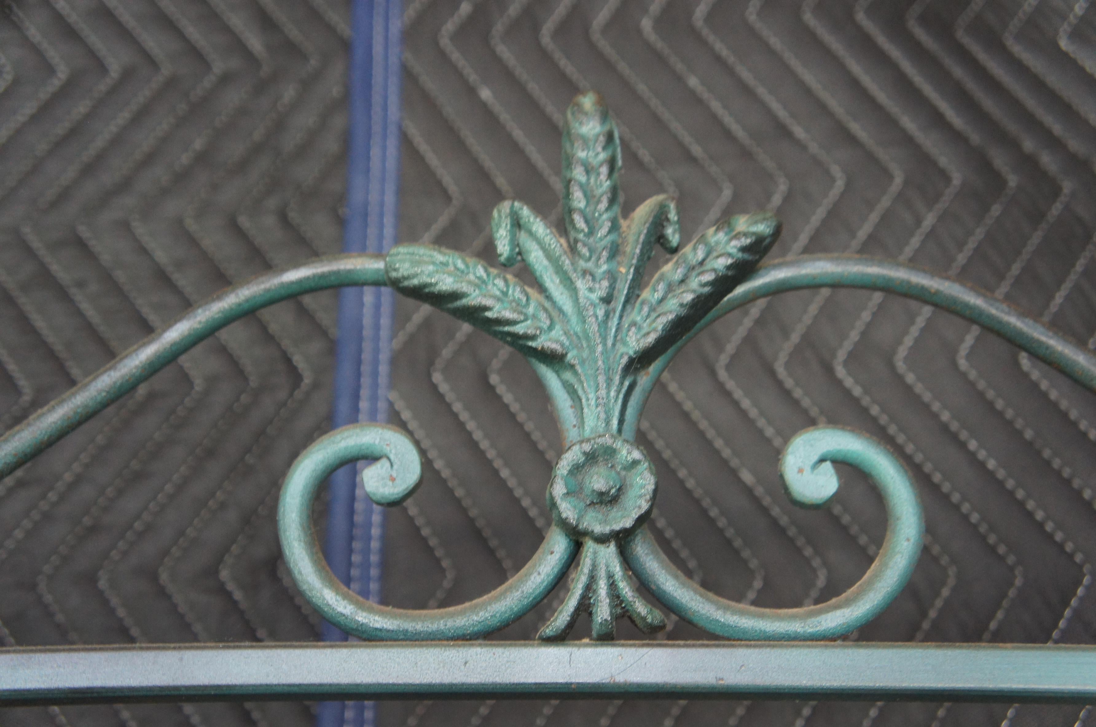 Antique Brass and Iron Verdigris French Bakers Rack Scrolled Étagère In Good Condition In Dayton, OH