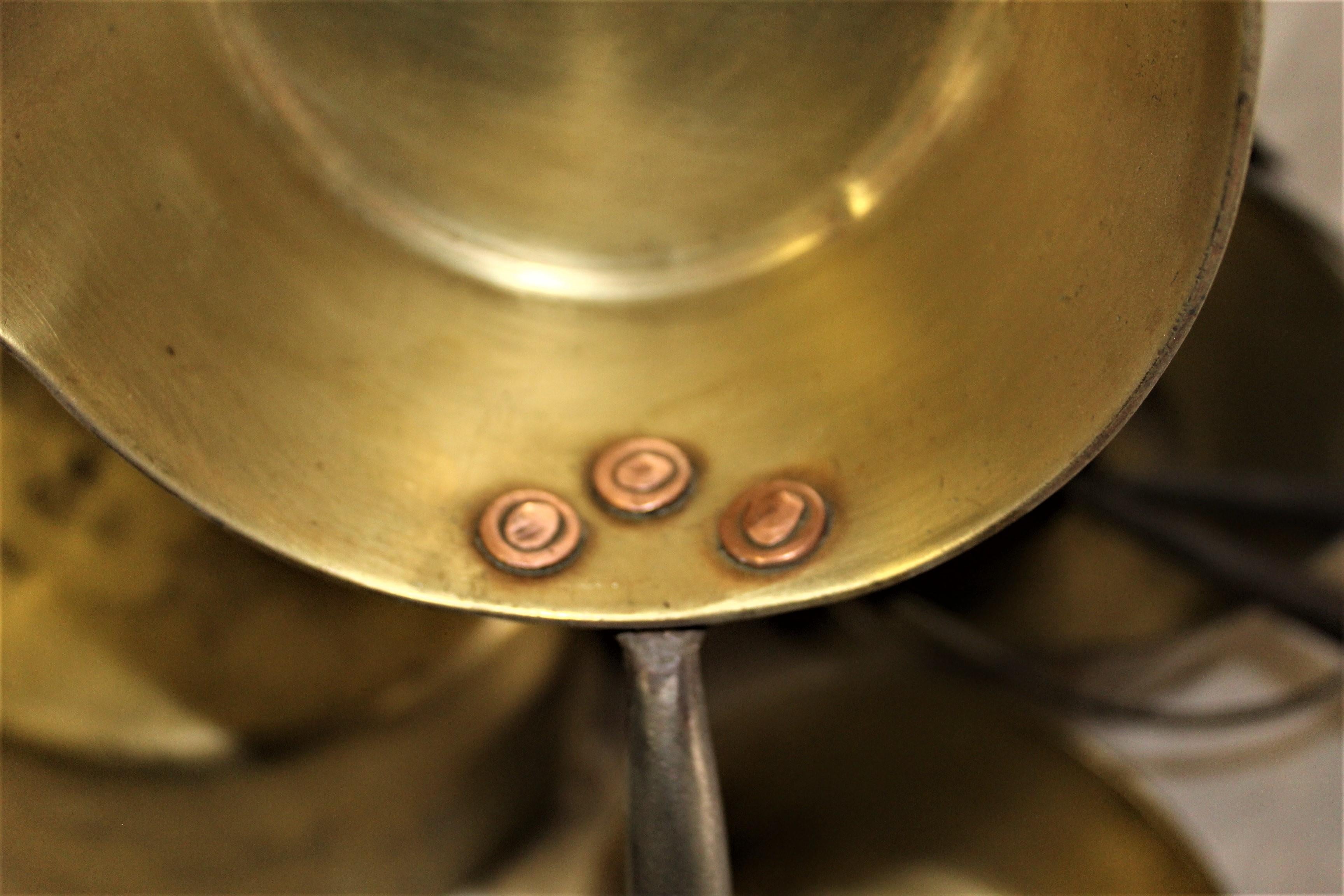 English Antique Brass Jam Pots England Steel Handles Set of 6 Pots For Sale