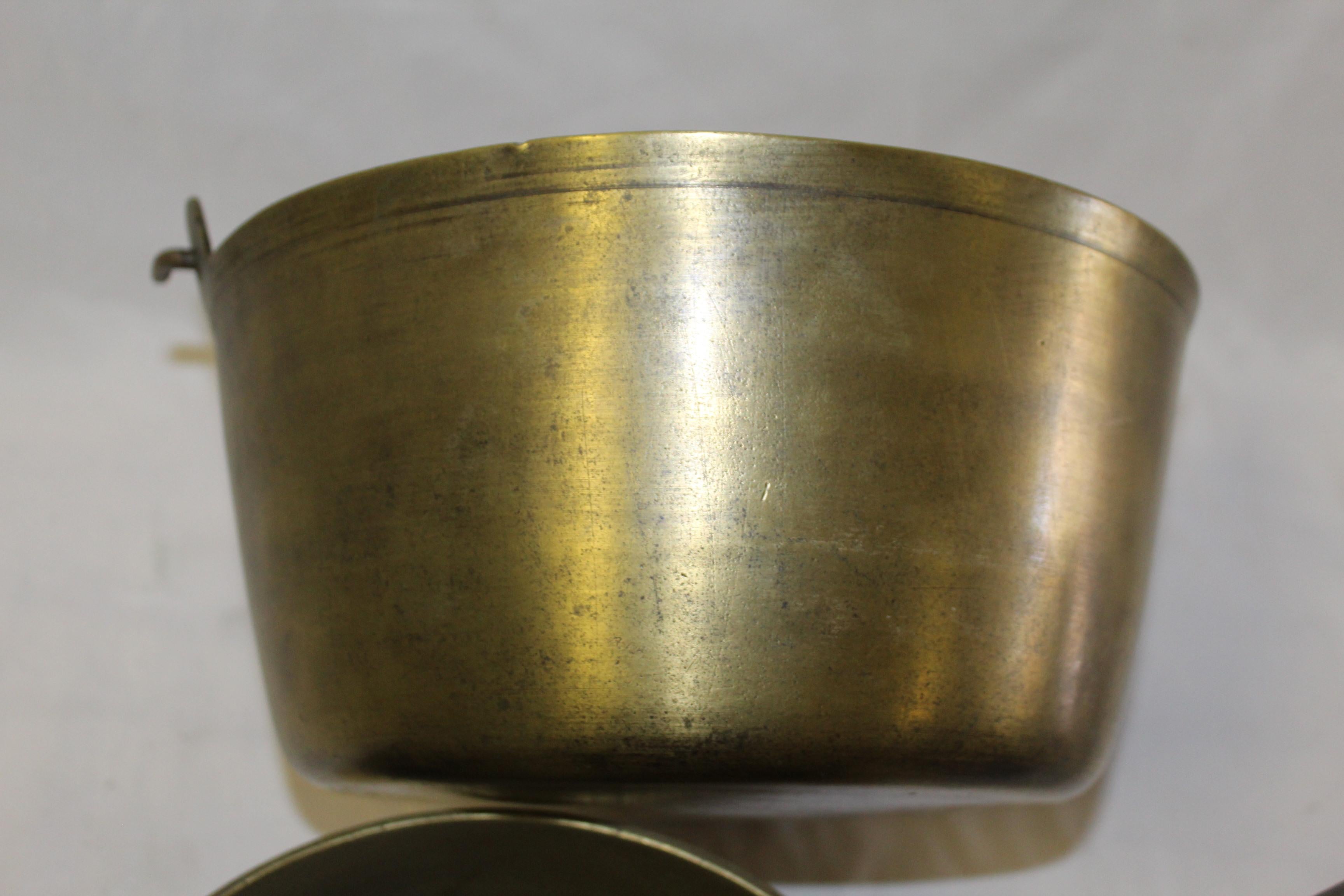 19th Century Antique Brass Jam Pots England Steel Handles Set of 6 Pots For Sale