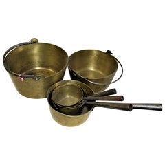 Used Brass Jam Pots England Steel Handles Set of 6 Pots