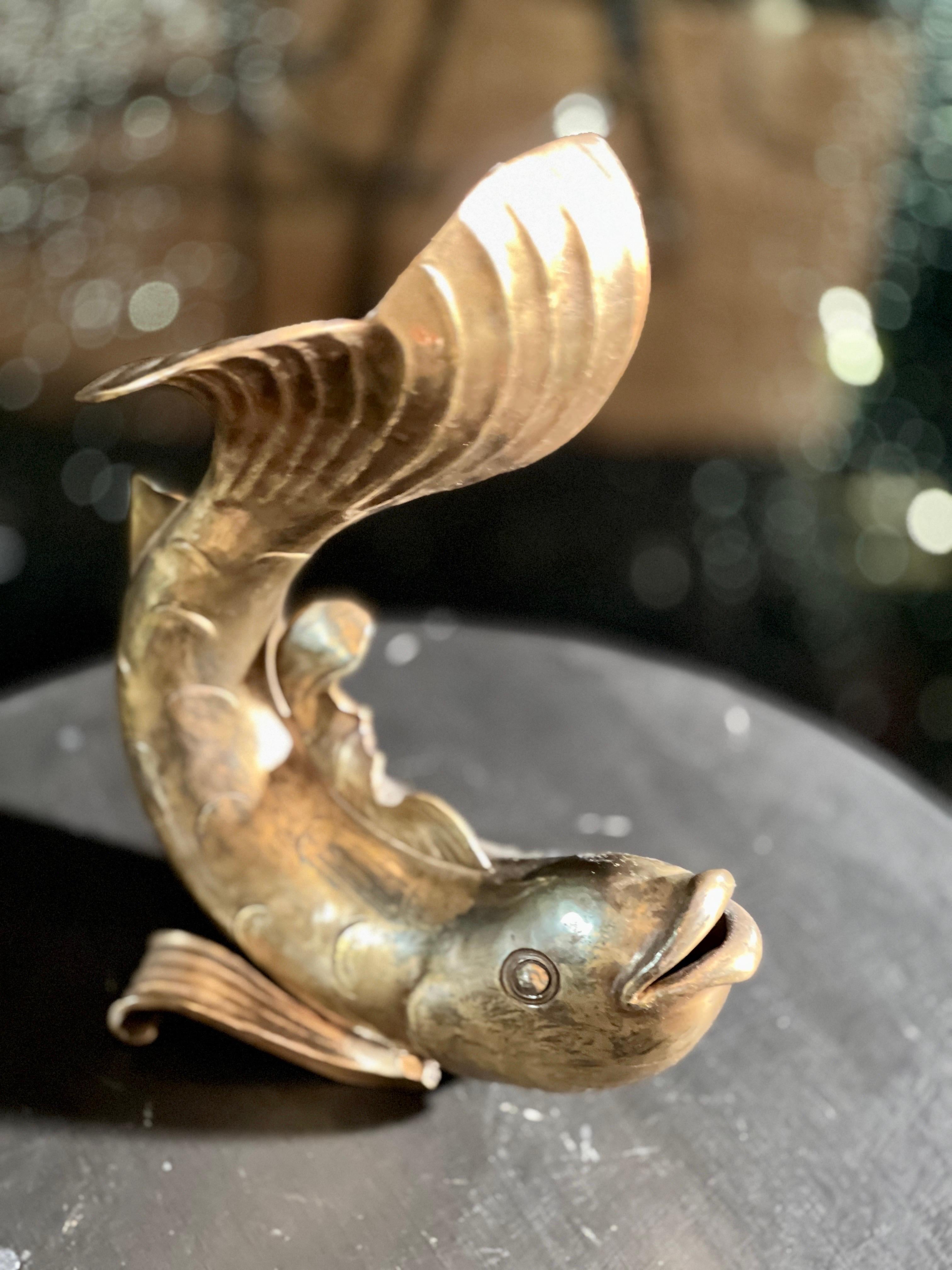 European Antique Brass Karpe Fish Statue, table decoration, centrepiece, Europe, 19th cen For Sale