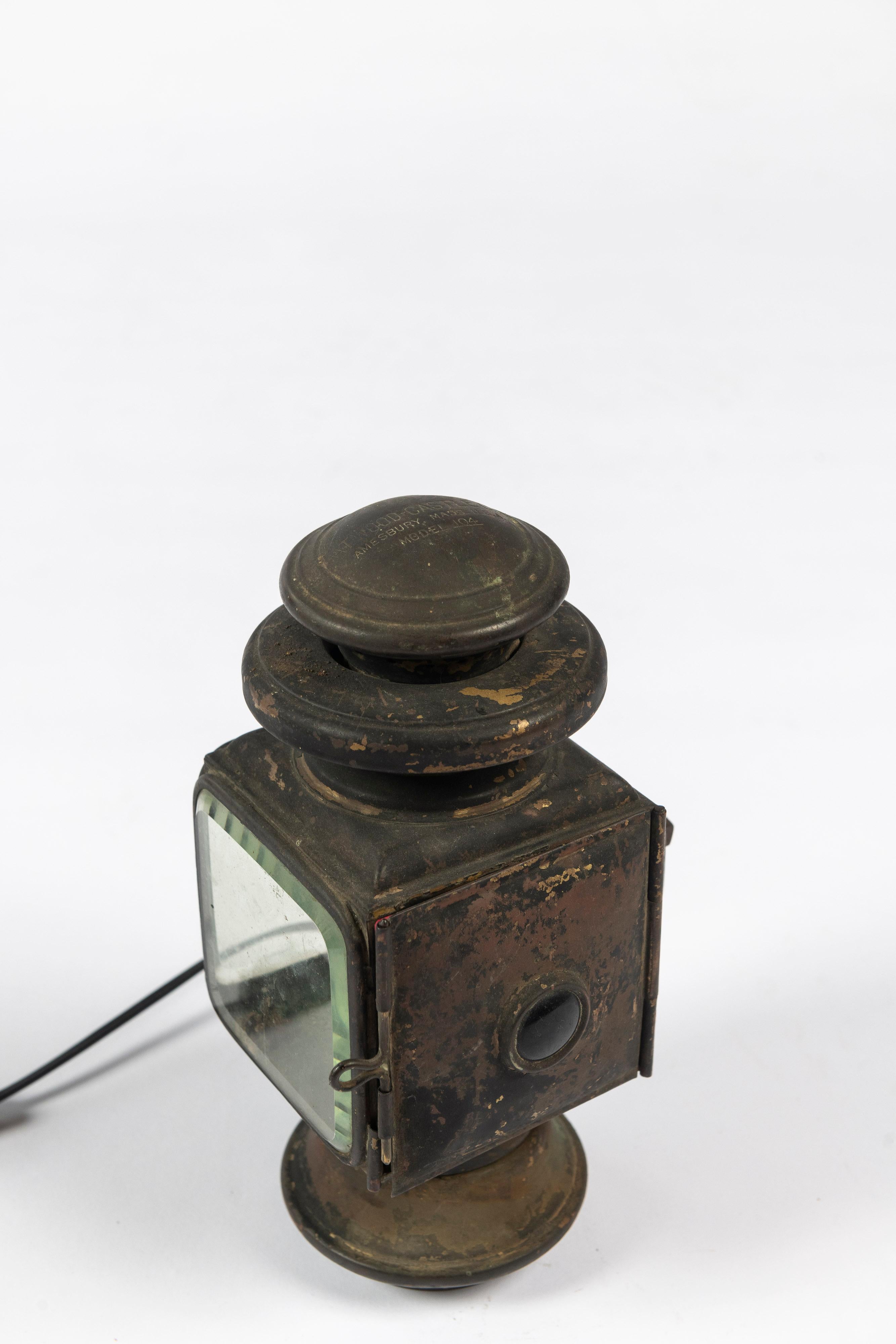 Lampe à lanterne ancienne en laiton pour voiture ou buggy, modèle 104, Atwood Castle Co, câblée en vente 2