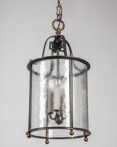 Antique Brass Lantern with Textured Glass Cylinder Attributed to E. F. Caldwell