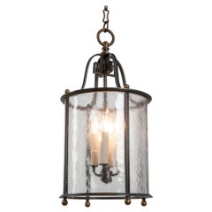Antique Brass Lantern with Textured Glass Cylinder Attributed to E. F. Caldwell