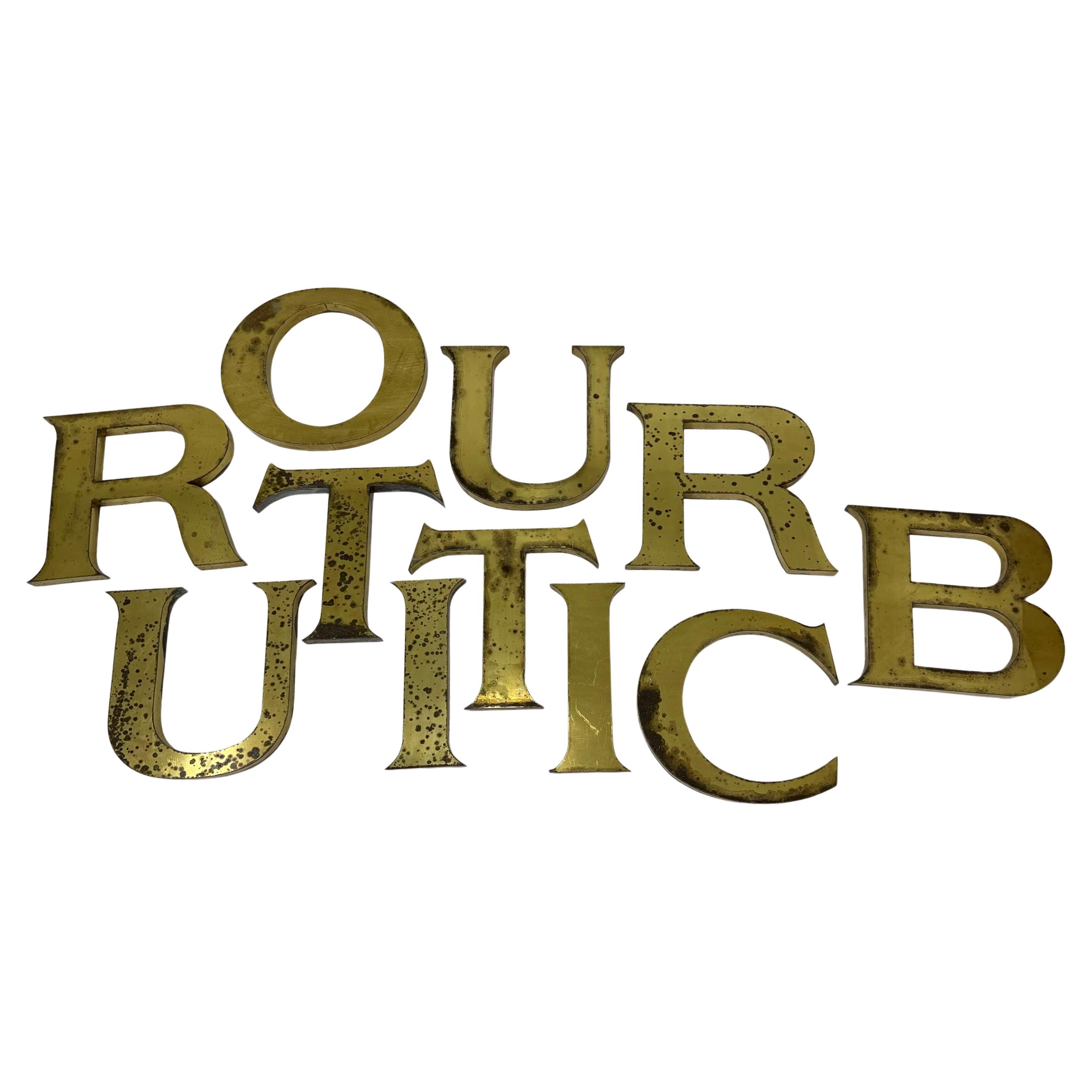 Antique Brass large wall mounted letters , 1930’s For Sale
