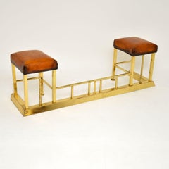 Antique Brass & Leather Fireplace Fender