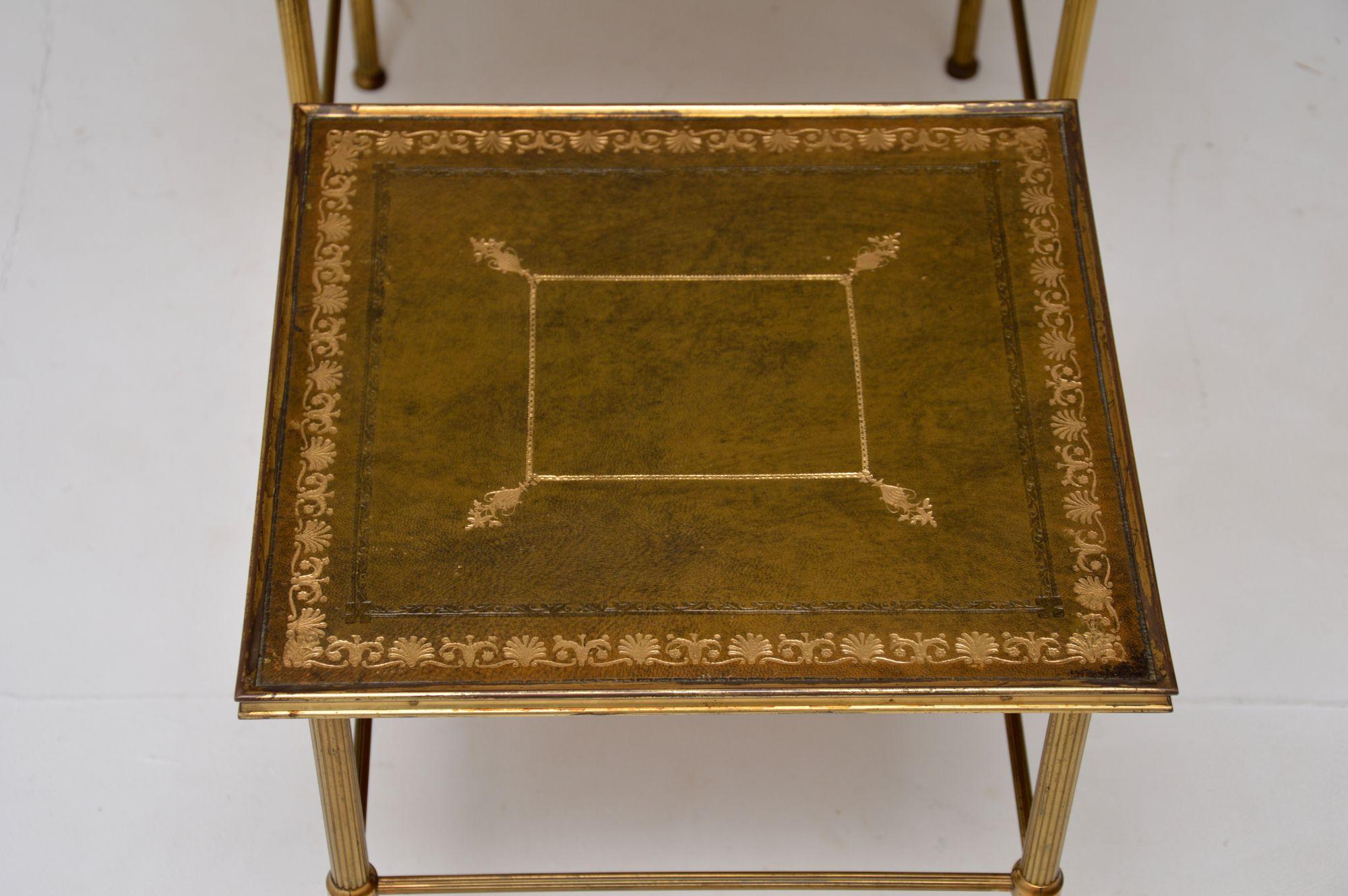 Antique Brass & Leather Nest of 3 Tables 3