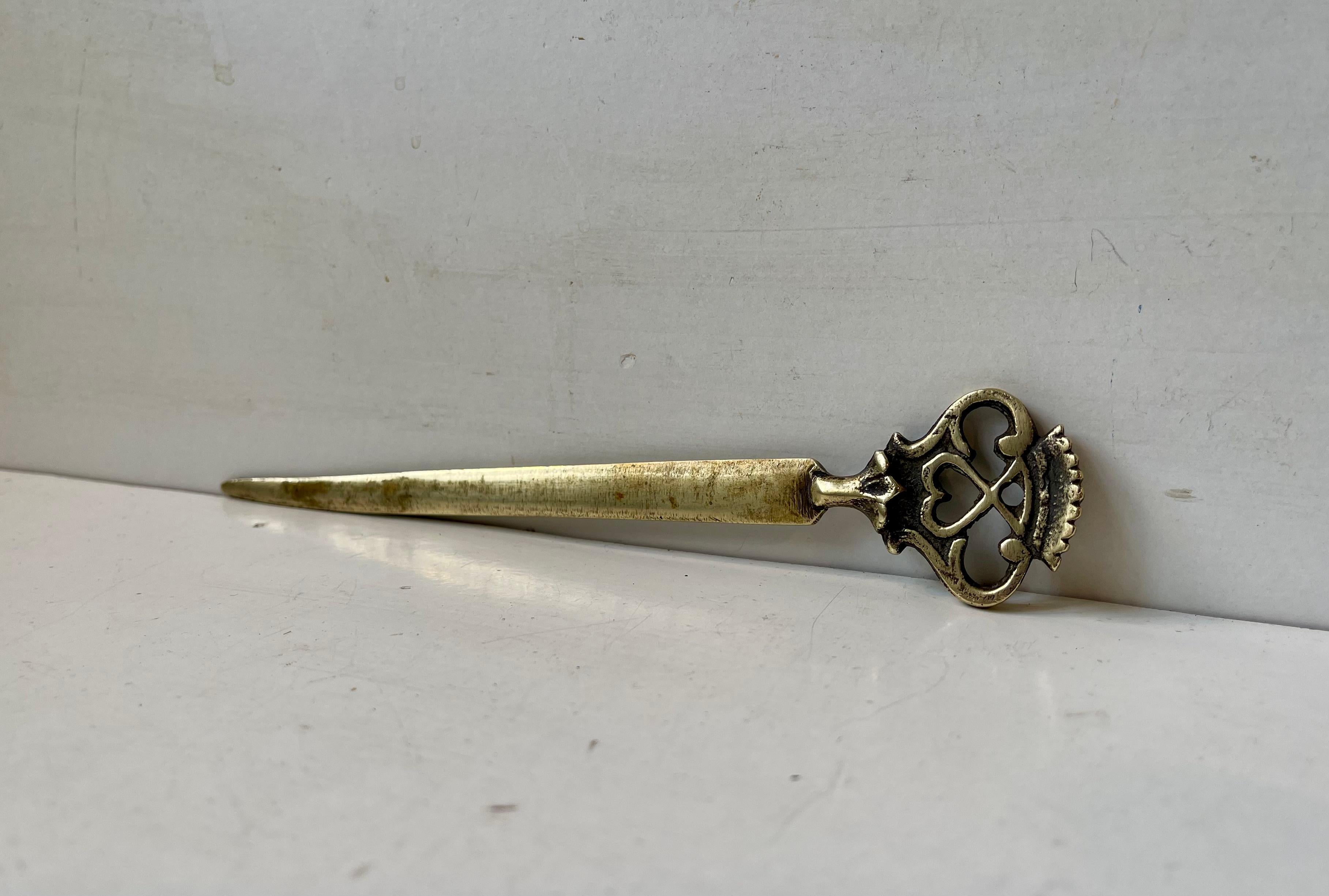 European Antique Brass Letter Opener with Celtic Cifer - Symbolism For Sale