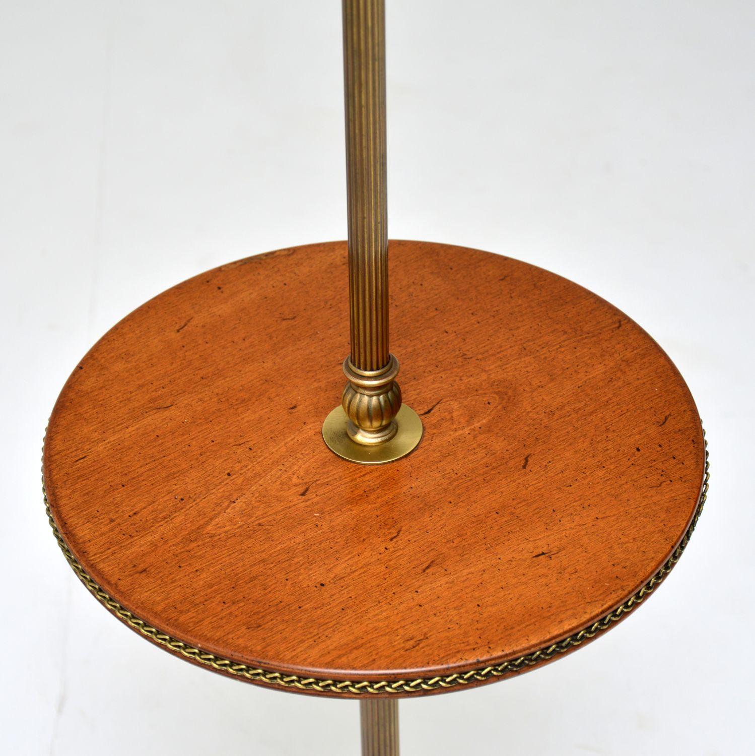 English Antique Brass and Mahogany Floor Lamp