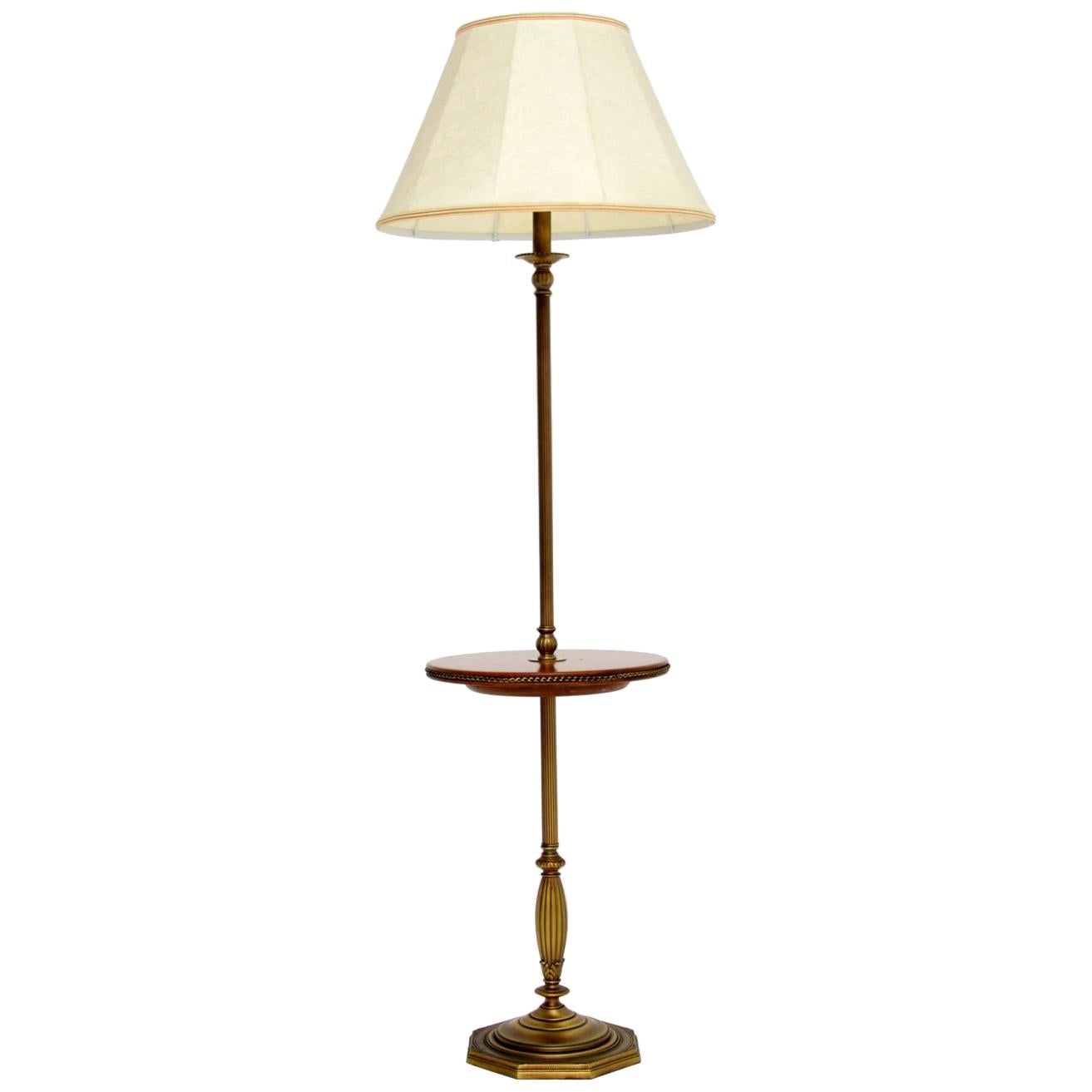 Antique Brass and Mahogany Floor Lamp