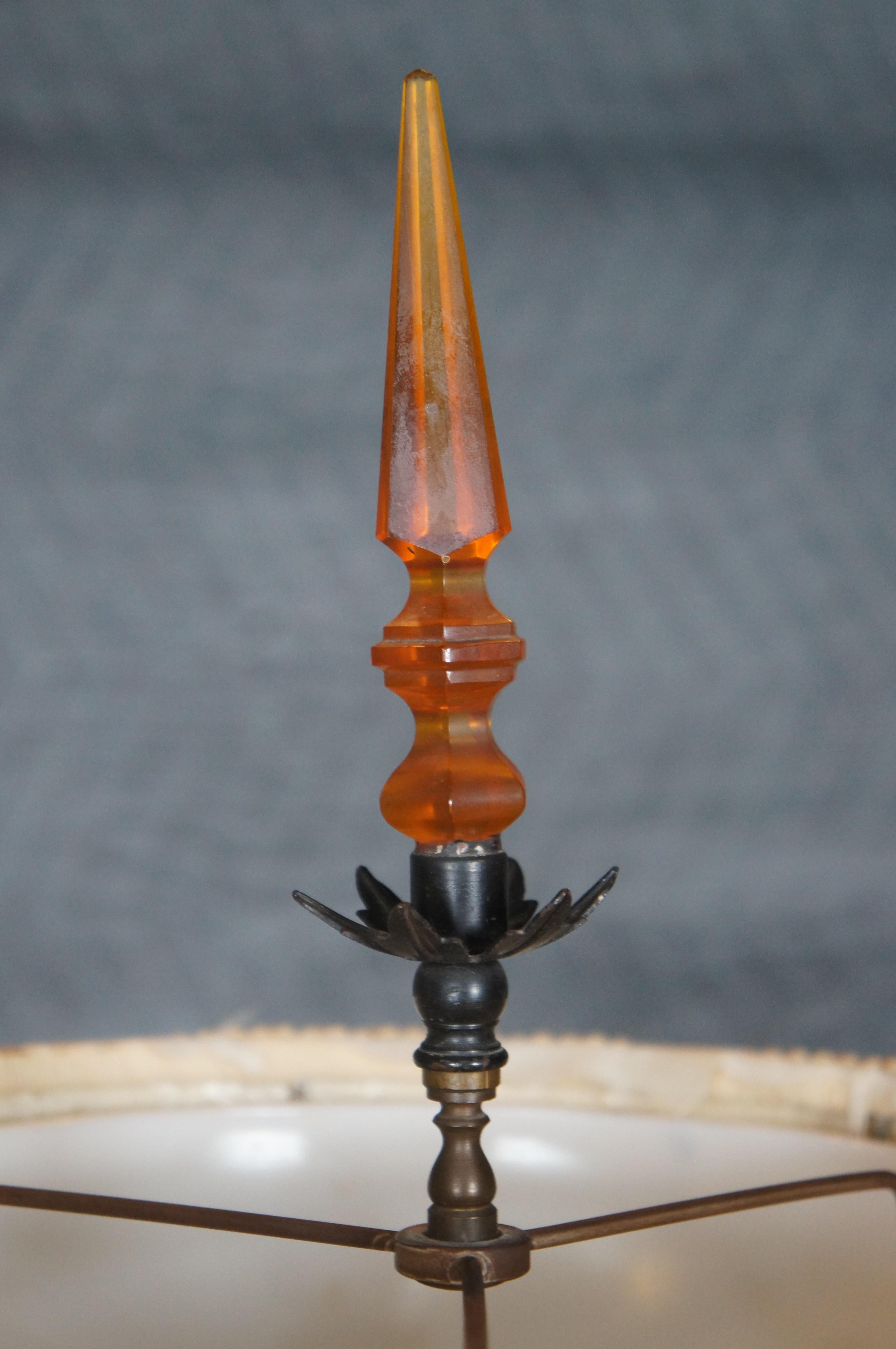 Antique Brass & Marble 3 Arm Candelabra Torchiere Floor Lamp w Shade 69