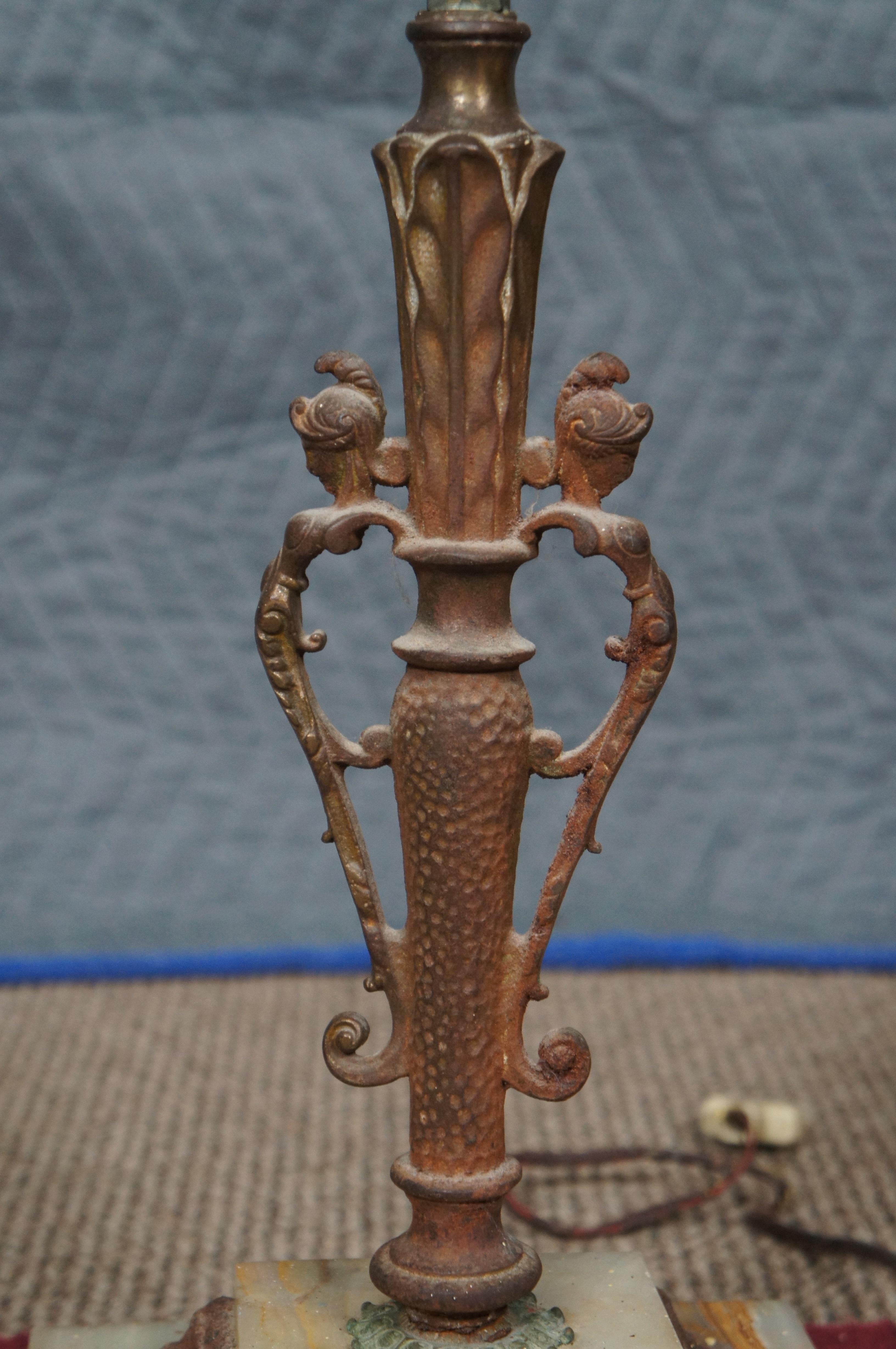 Antike 3-Arm-Kandelaber-Torchiere-Stehleuchte aus Messing und Marmor mit Schirm 69 im Zustand „Gut“ im Angebot in Dayton, OH