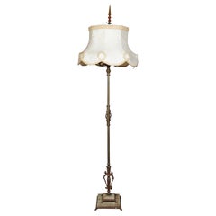 Antique Brass & Marble 3 Arm Candelabra Torchiere Floor Lamp w Shade 69"