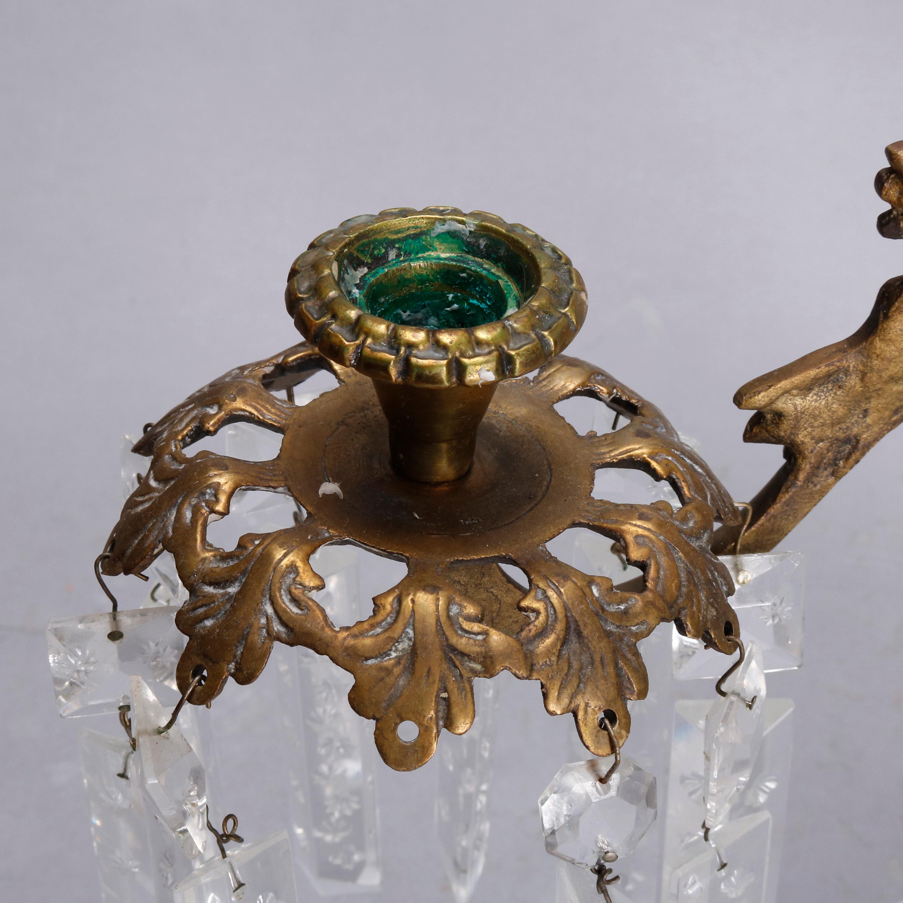 Brass, Marble & Crystal Panier de Fleurs Girandole Candelabra Set, circa 1880 4