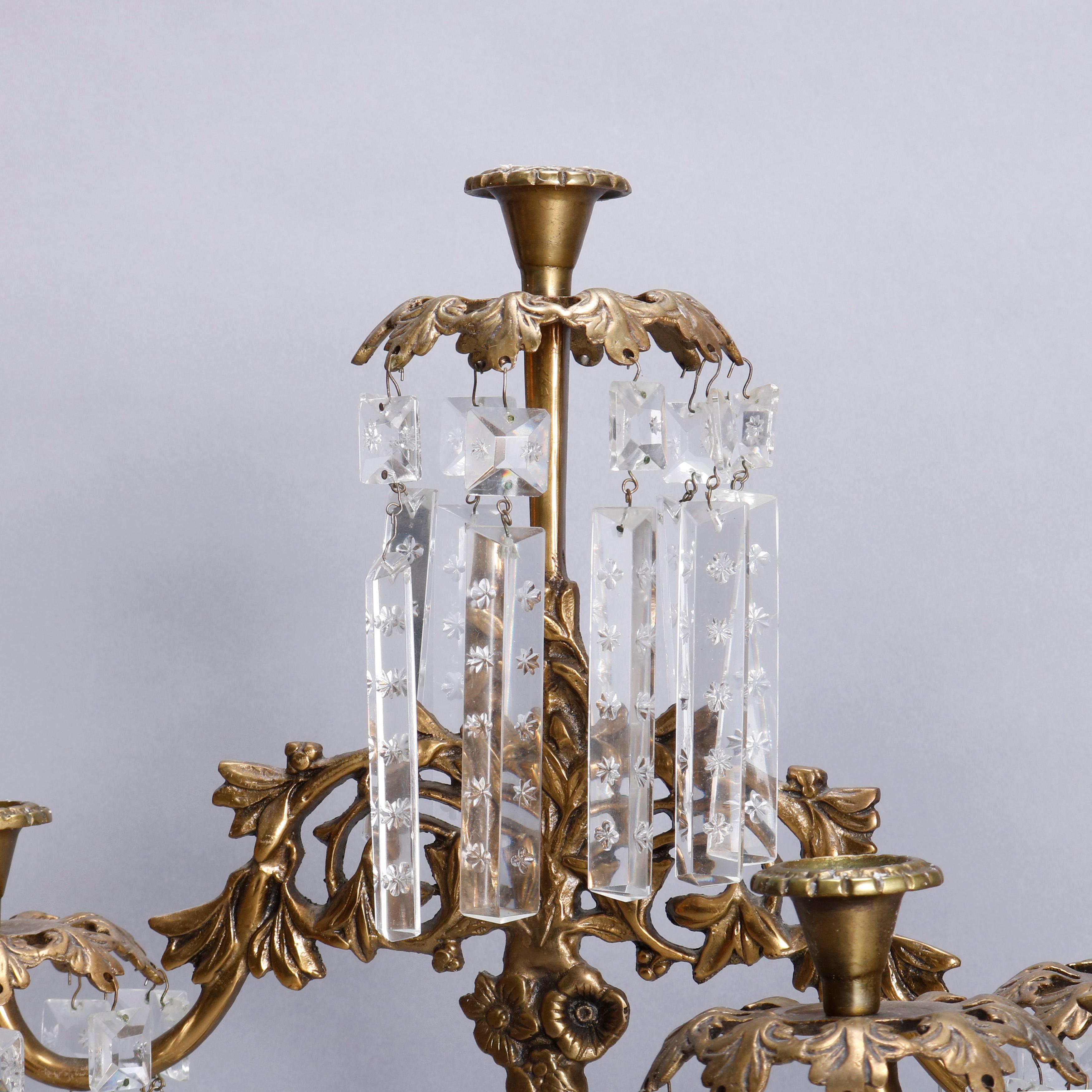 Brass, Marble & Crystal Panier de Fleurs Girandole Candelabra Set, circa 1880 1