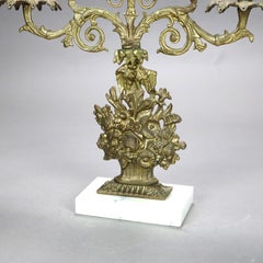 Antique Brass & Marble Girandole Candelabra with Basket of Flowers C1890