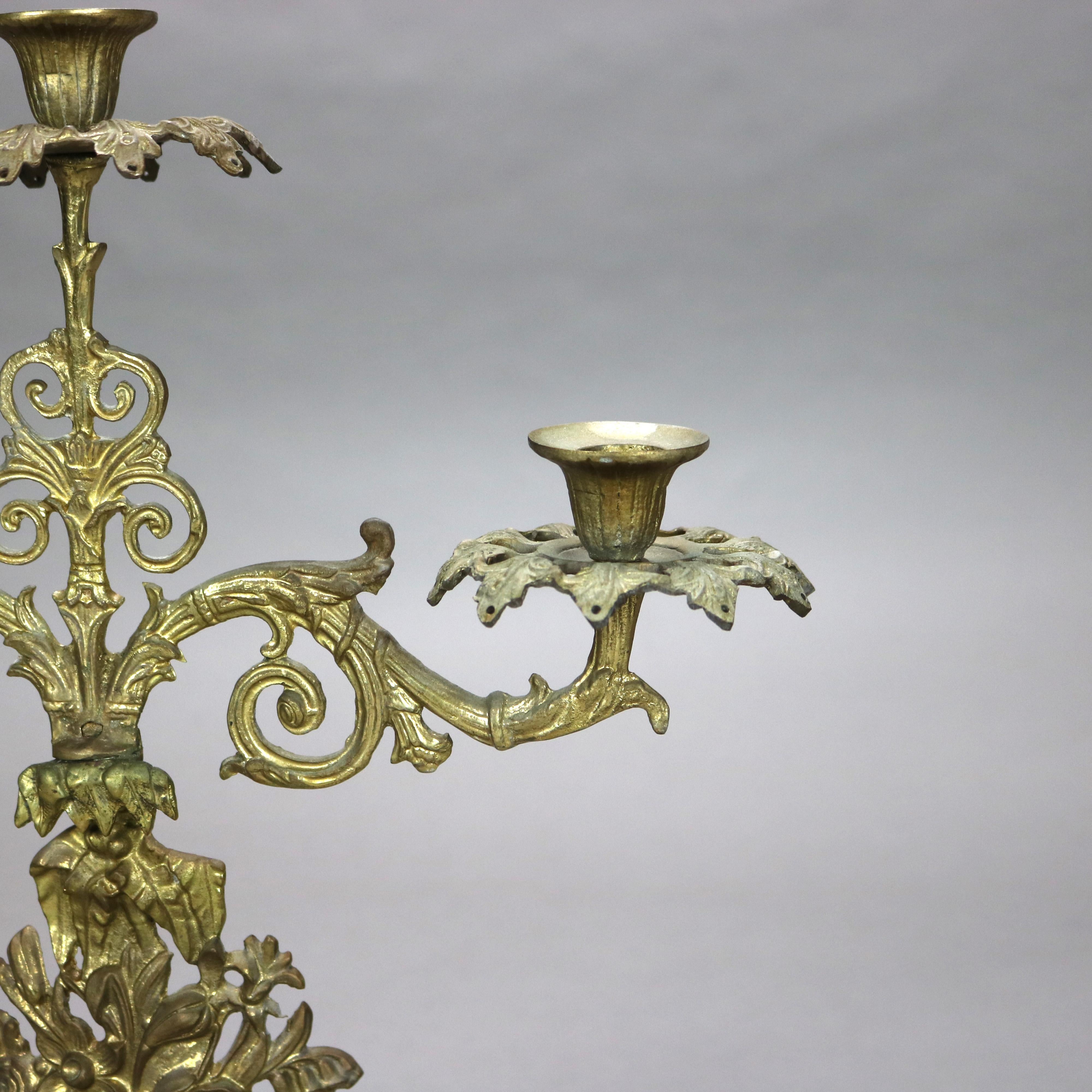 Antique Brass & Marble Girandole Candelabra with Basket of Flowers C1890 For Sale 1