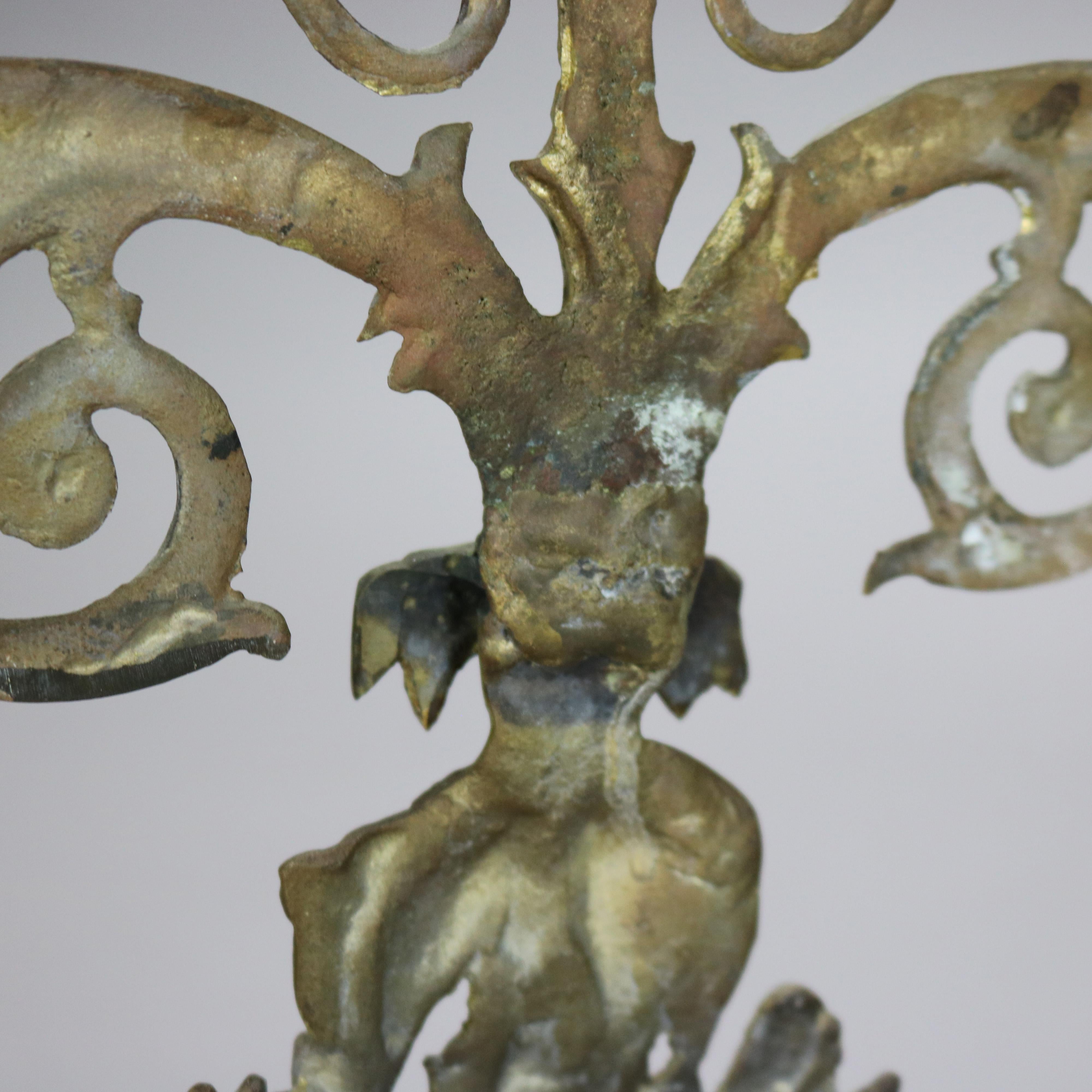 Antique Brass & Marble Girandole Candelabra with Basket of Flowers C1890 For Sale 3