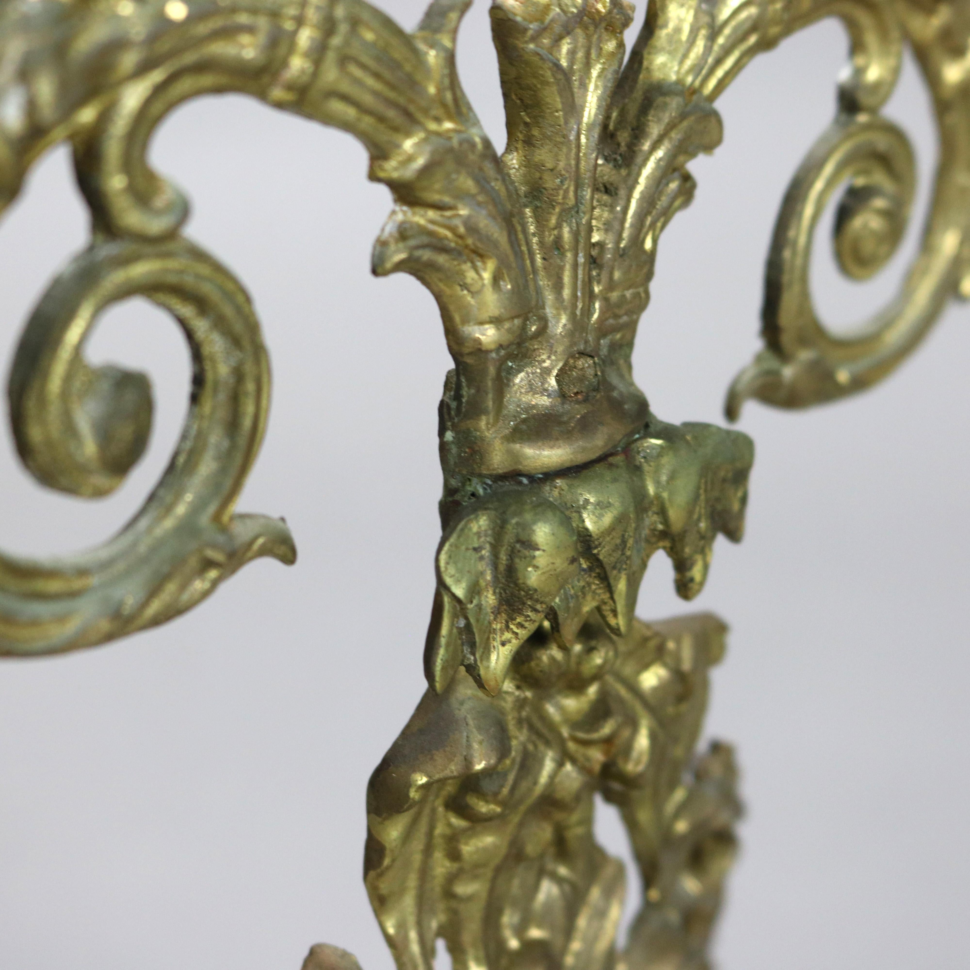 Antique Brass & Marble Girandole Candelabra with Basket of Flowers C1890 For Sale 4