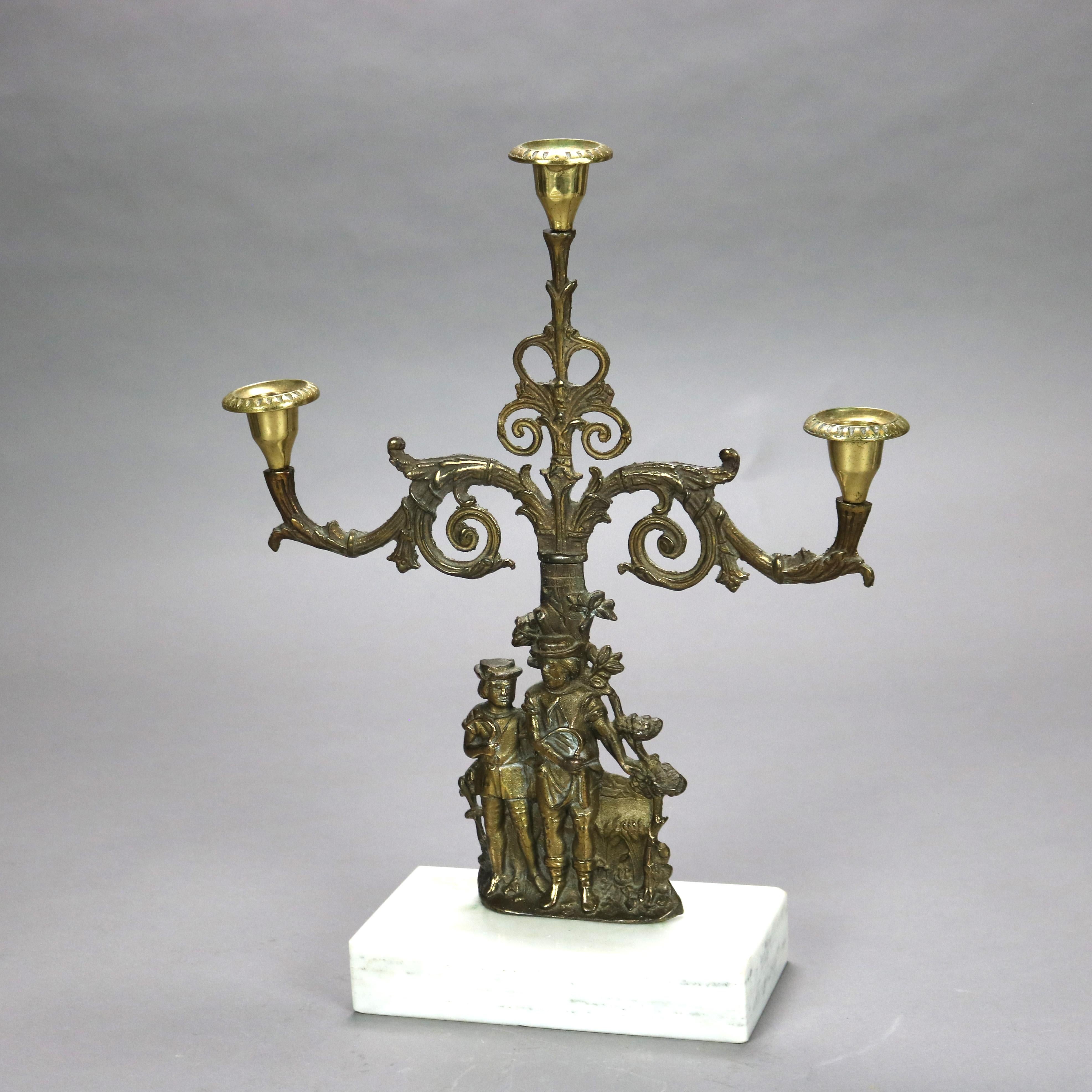 Candélabre Girandole antique en laiton et marbre avec figures C1890

Dimensions - 16 5/8