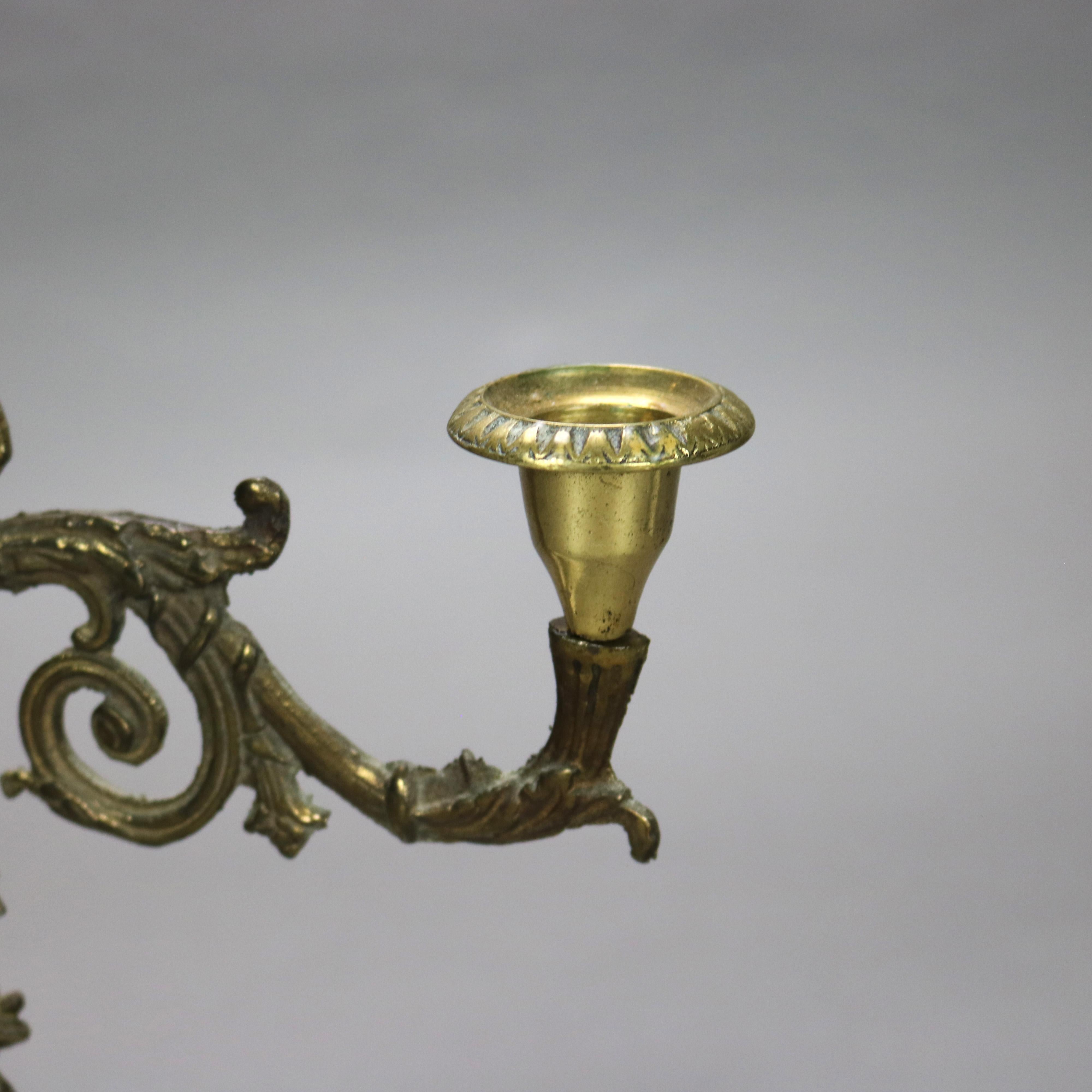 Candélabre Girandole antique en laiton et marbre avec figures C1890 Bon état - En vente à Big Flats, NY