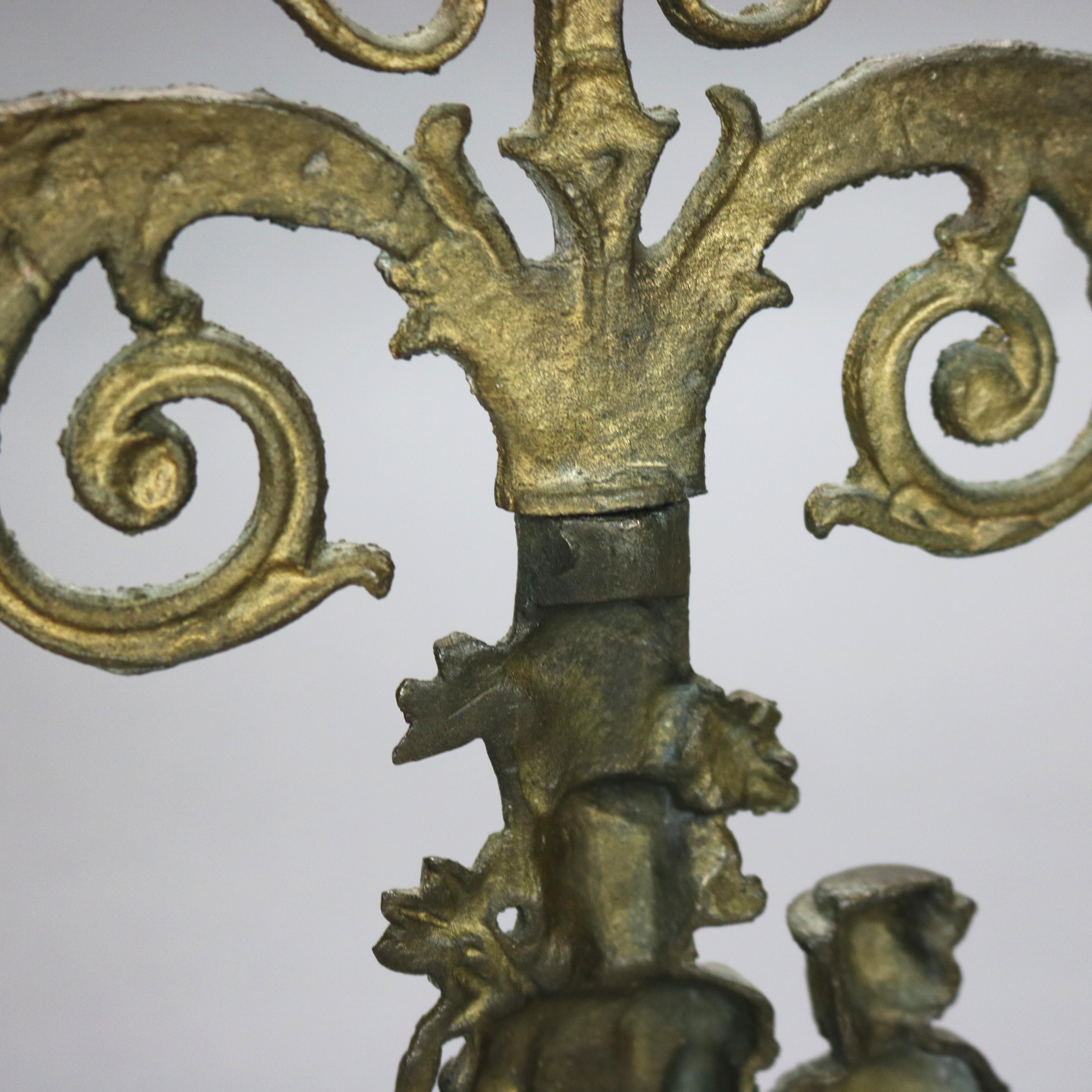 Candélabre Girandole antique en laiton et marbre avec figures C1890 en vente 2