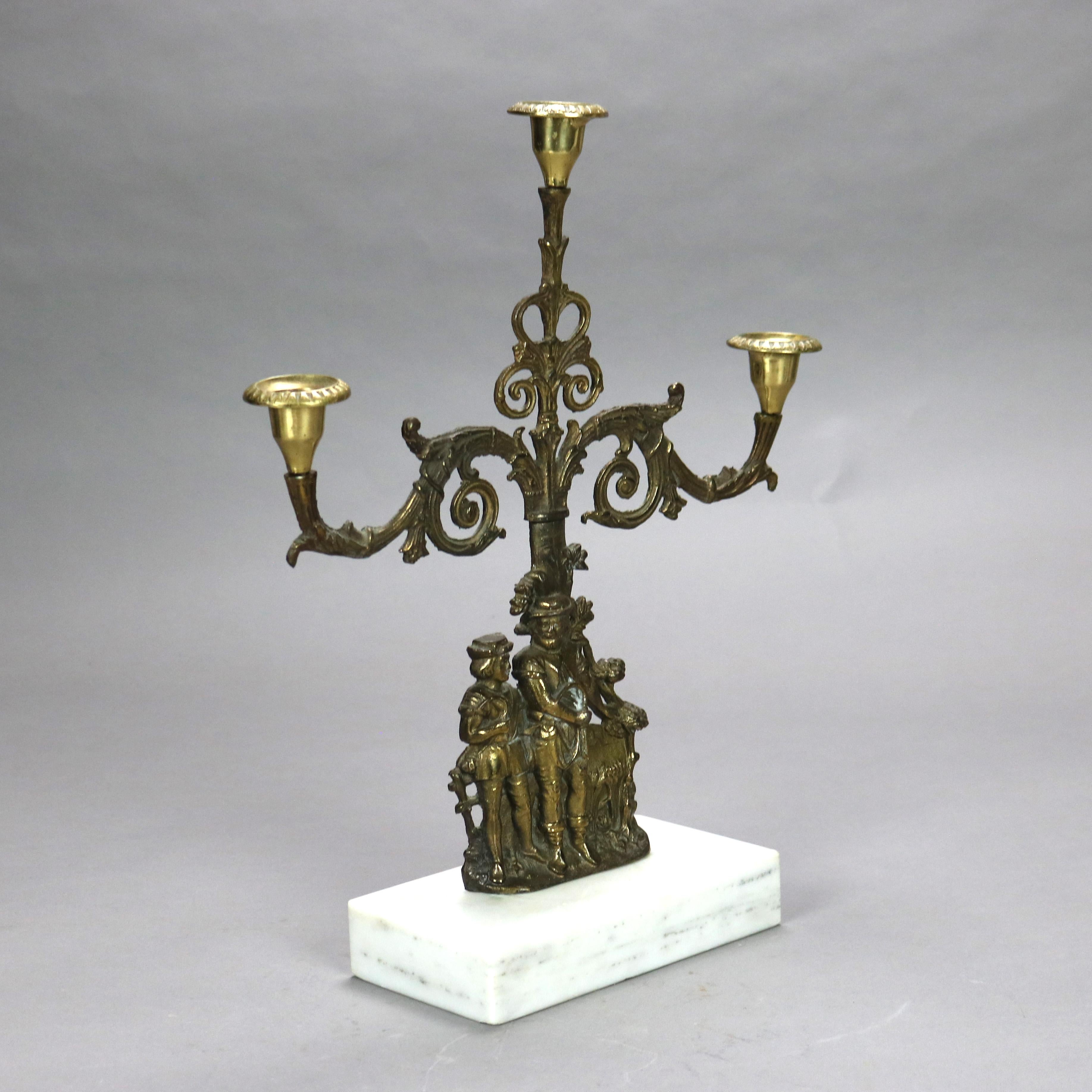 Candélabre Girandole antique en laiton et marbre avec figures C1890 en vente 3