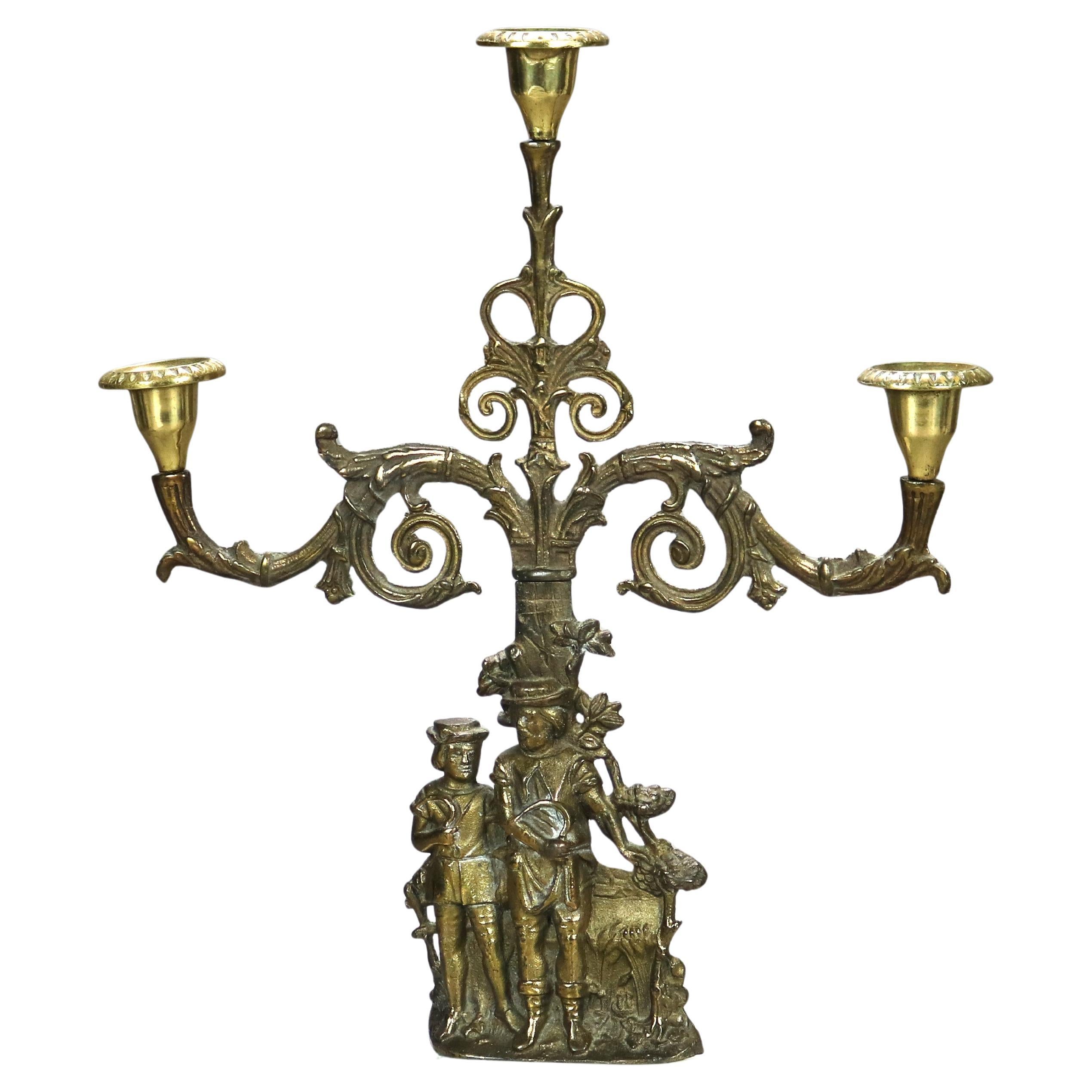 Candélabre Girandole antique en laiton et marbre avec figures C1890
