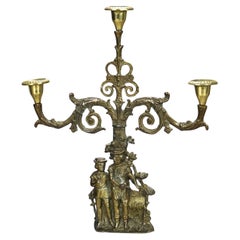 Candélabre Girandole antique en laiton et marbre avec figures C1890