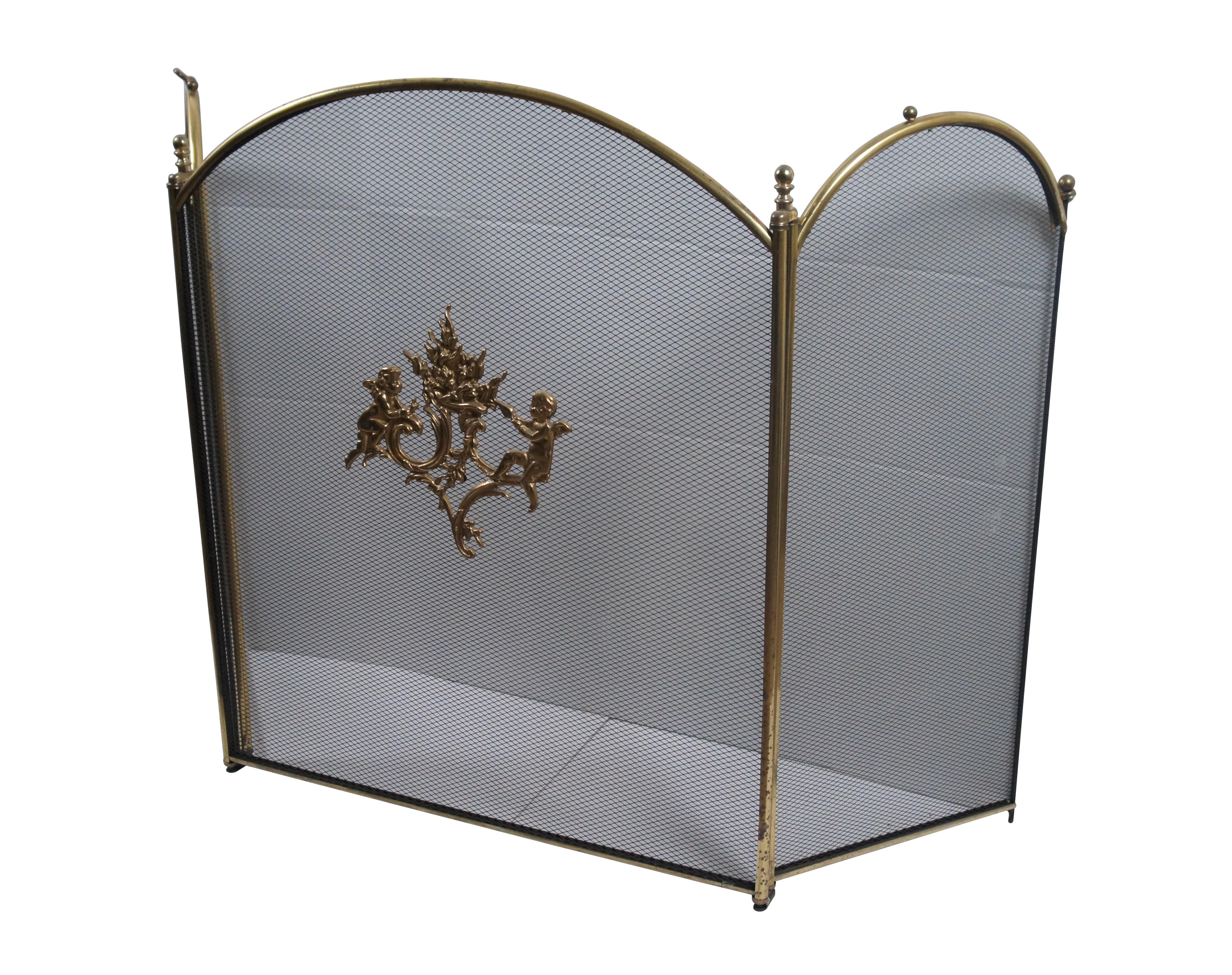 Baroque Laiton antique et maille 3 panneaux Chérubin écran de cheminée pliable Hearthware 50