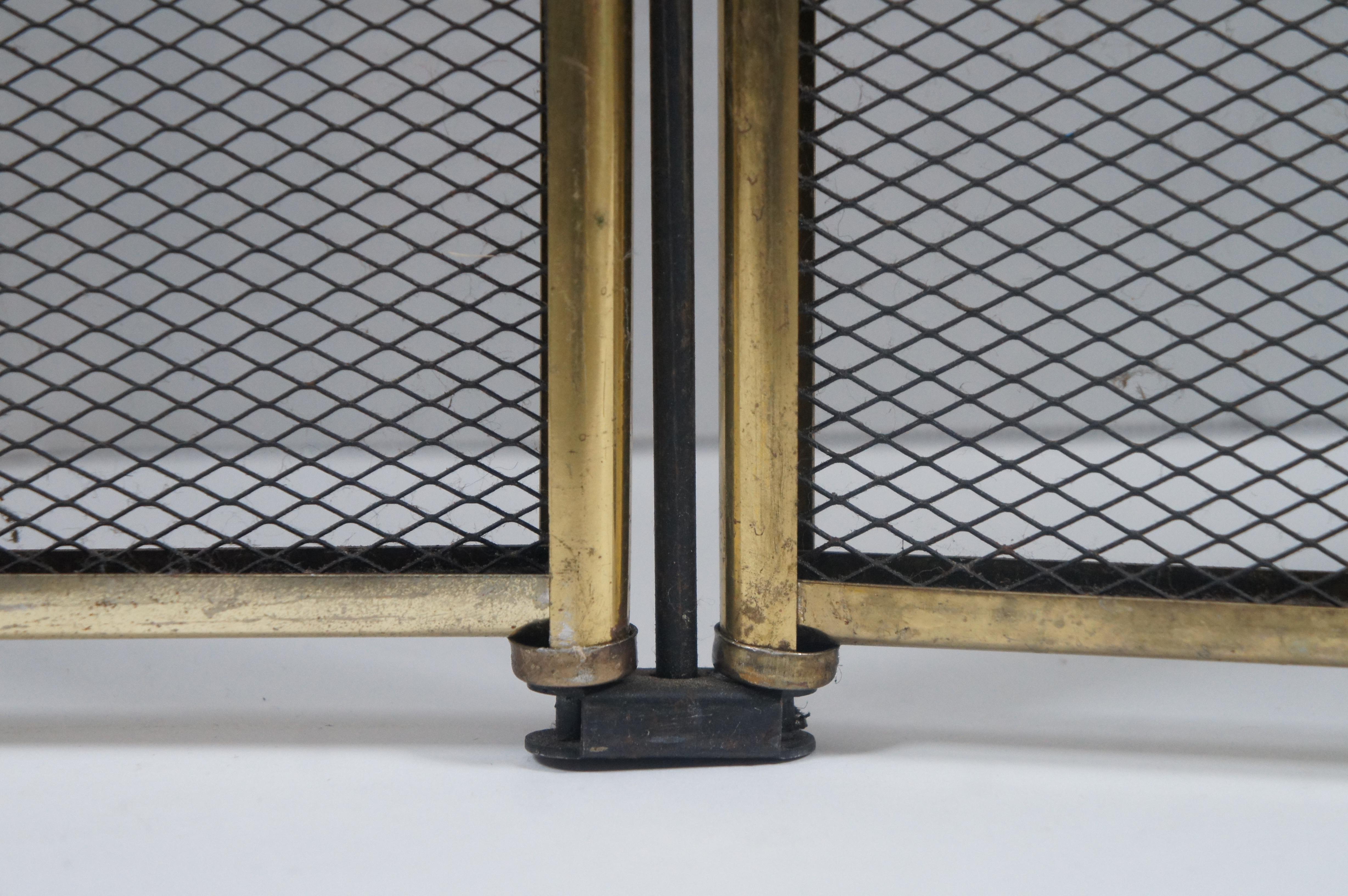 20th Century Antique Brass & Mesh 3 Panel Cherub Folding Fireplace Screen Hearthware 50
