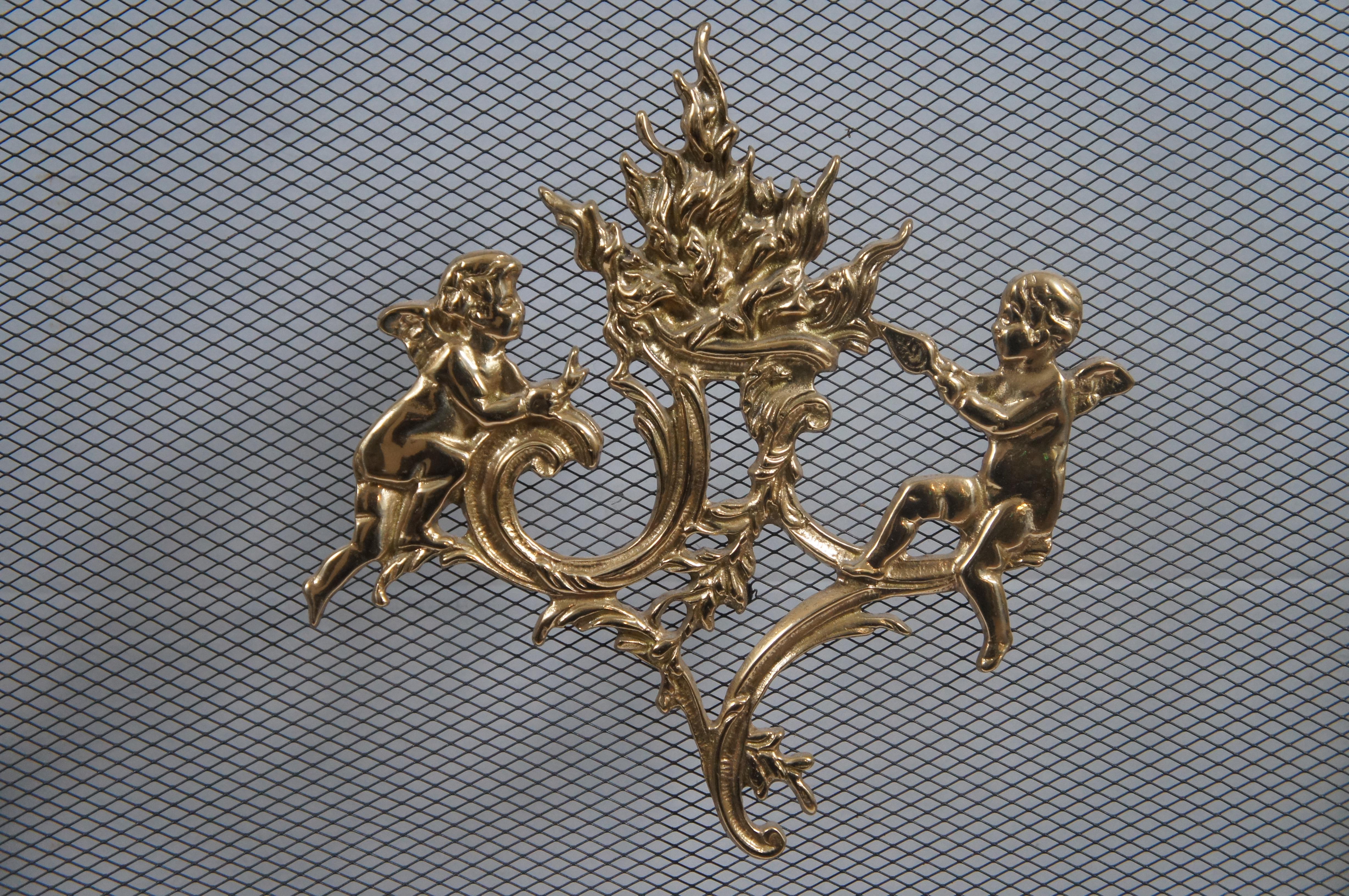 XX secolo Schermo per caminetto Foldes a 3 pannelli in ottone antico e rete Hearthware 50