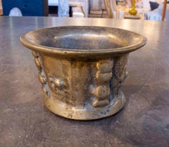 Antique Brass Mortar with Floral Relief, 1950, Good Condition