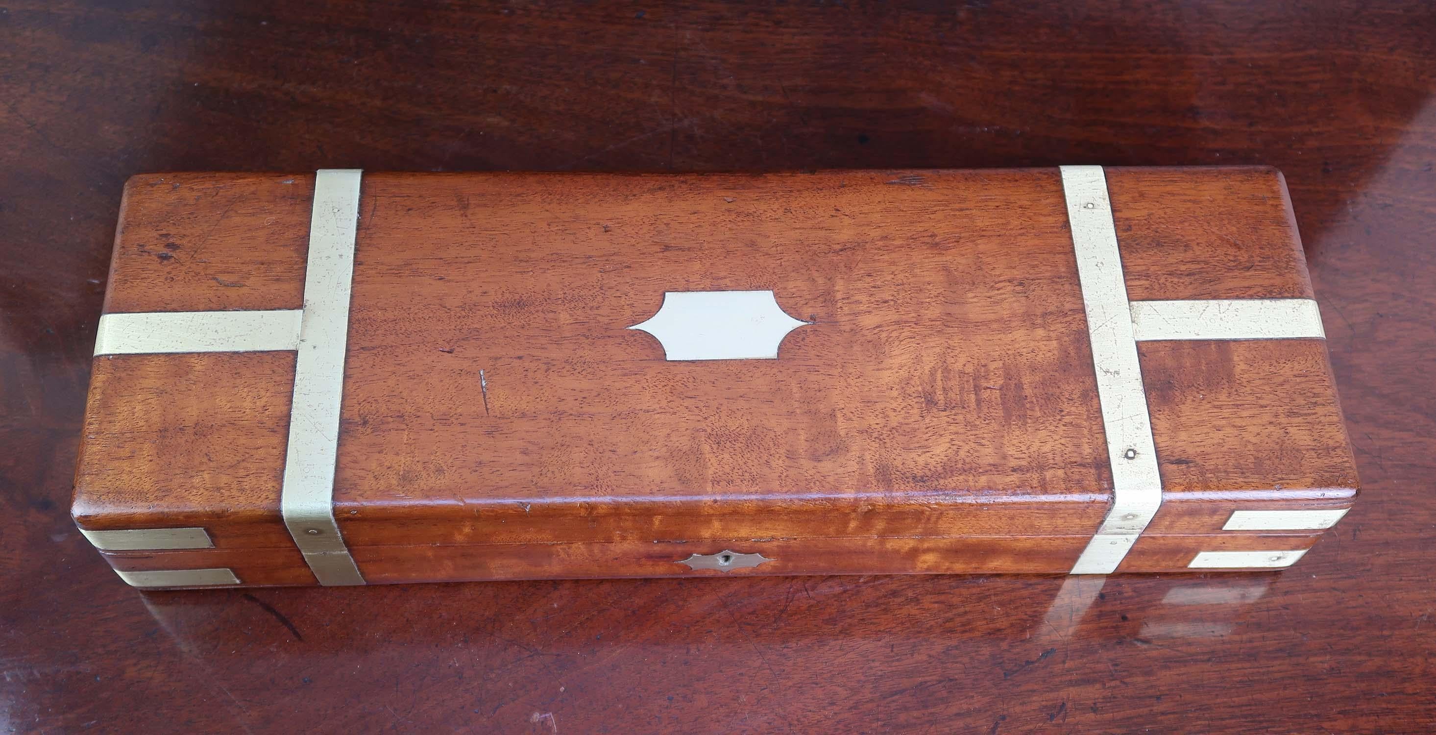 Polished Antique Brass Mounted Campaign Box. English, C.1850 For Sale