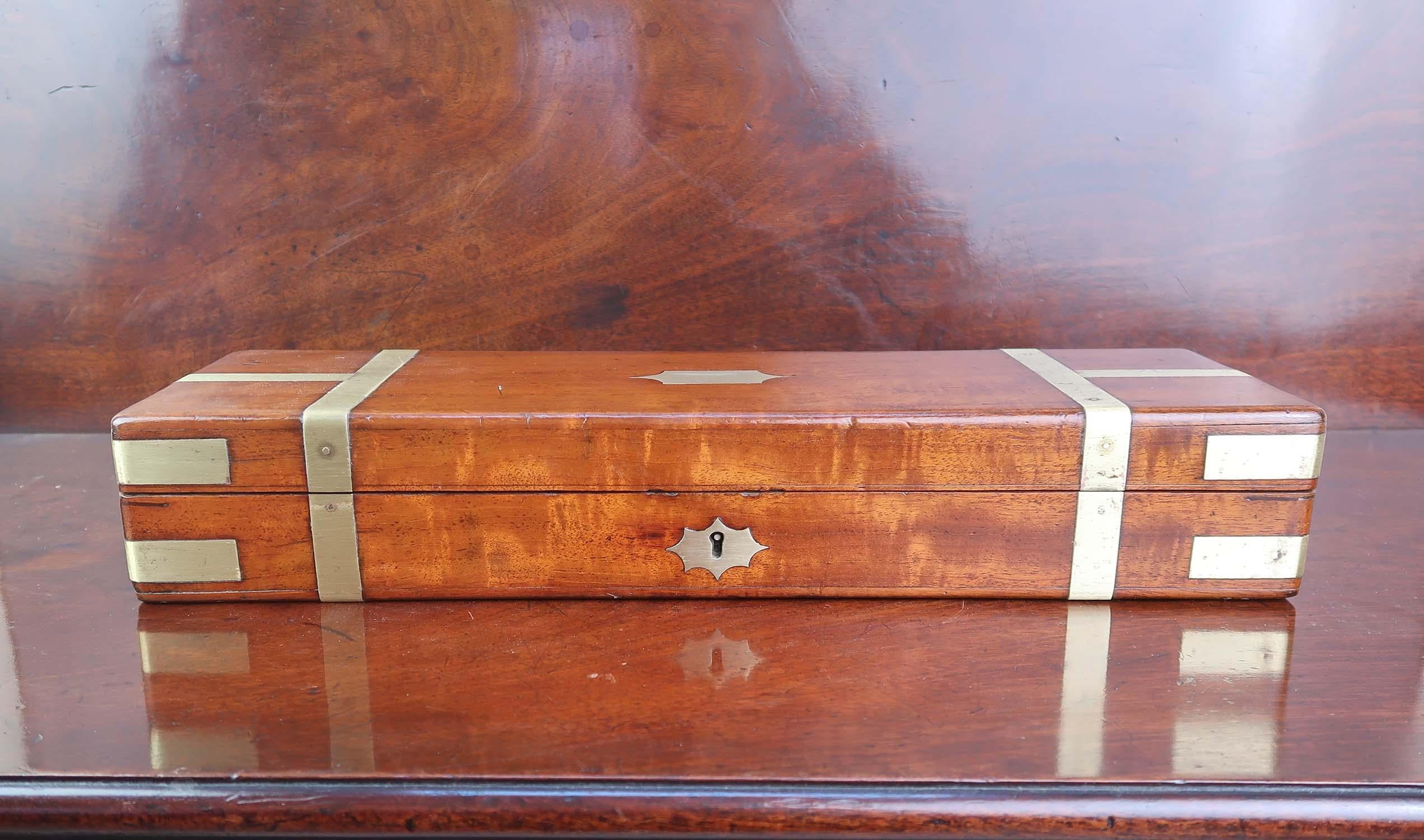 Antique Brass Mounted Campaign Box. English, C.1850 In Good Condition For Sale In St Annes, Lancashire