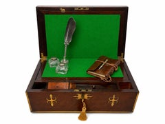 Antique Brass-Mounted Hardwood Writing Slope with Secret Compartments