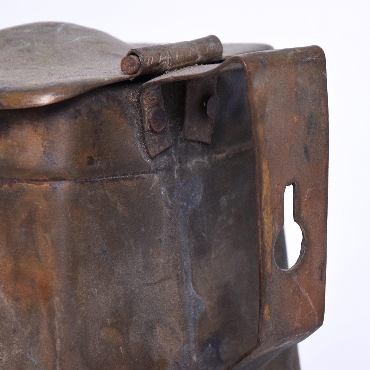 Patinated Antique Brass Mug Container, Pilgrim