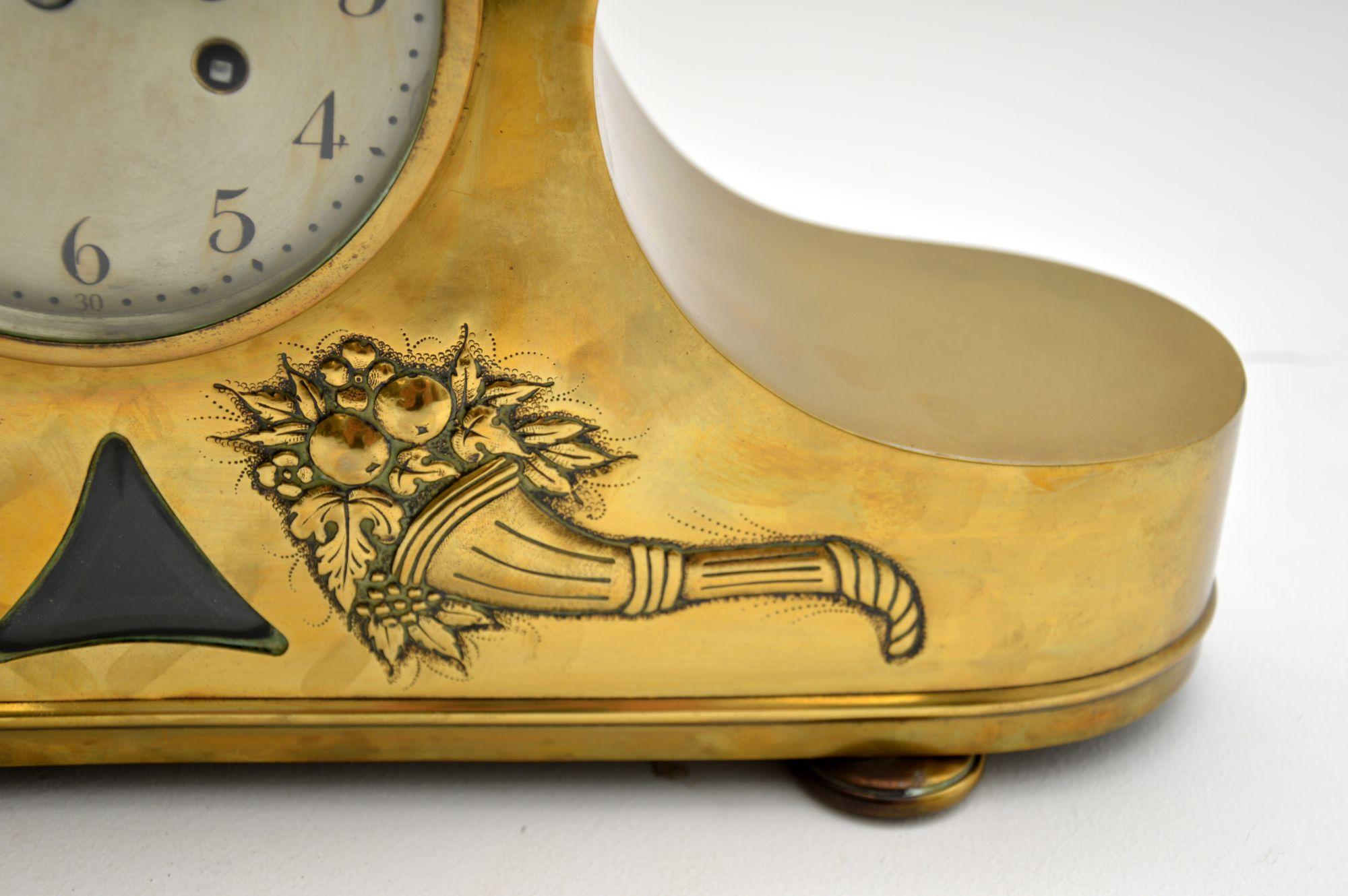 German Antique Brass Napoleon Hat Mantel Clock by Junghans