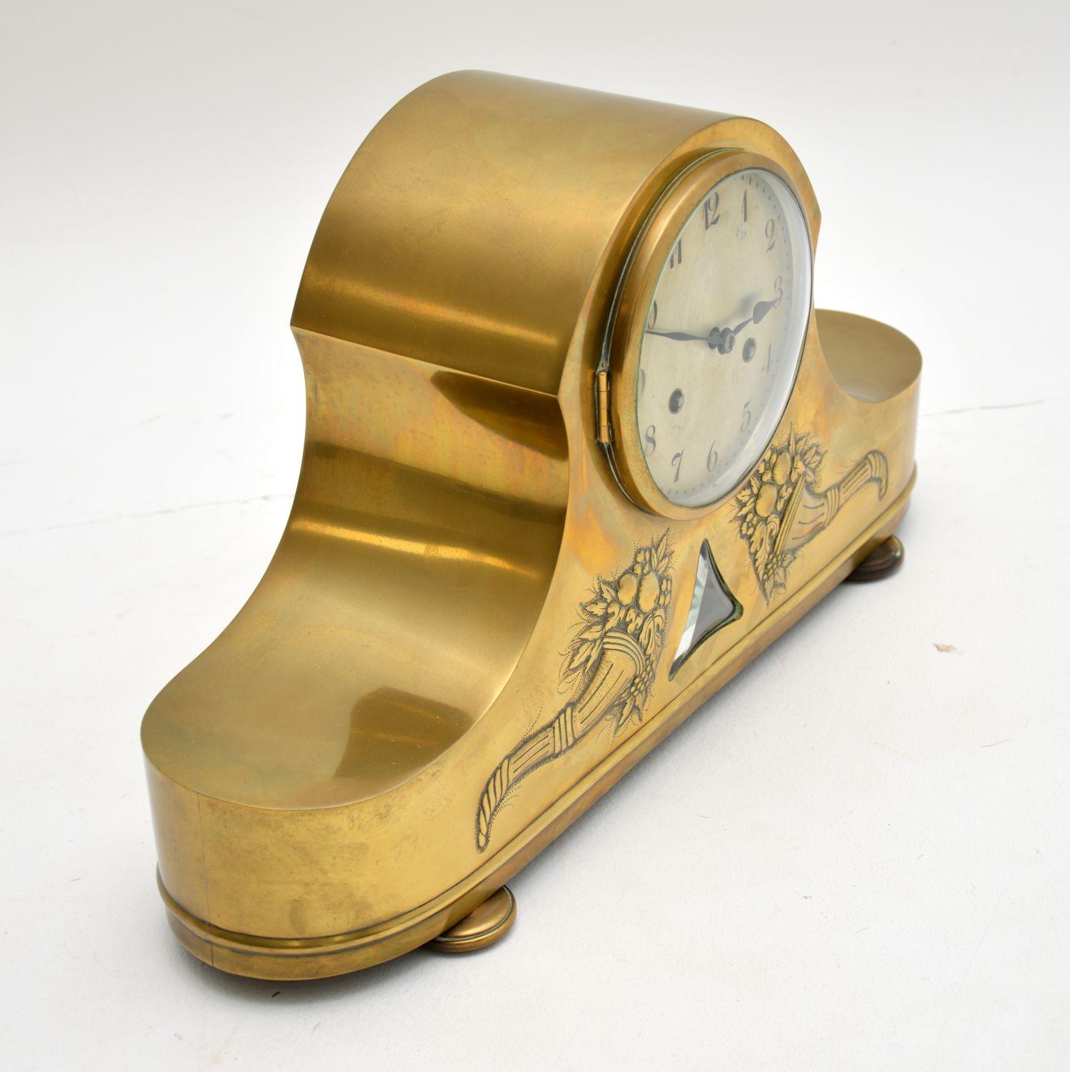 Early 20th Century Antique Brass Napoleon Hat Mantel Clock by Junghans