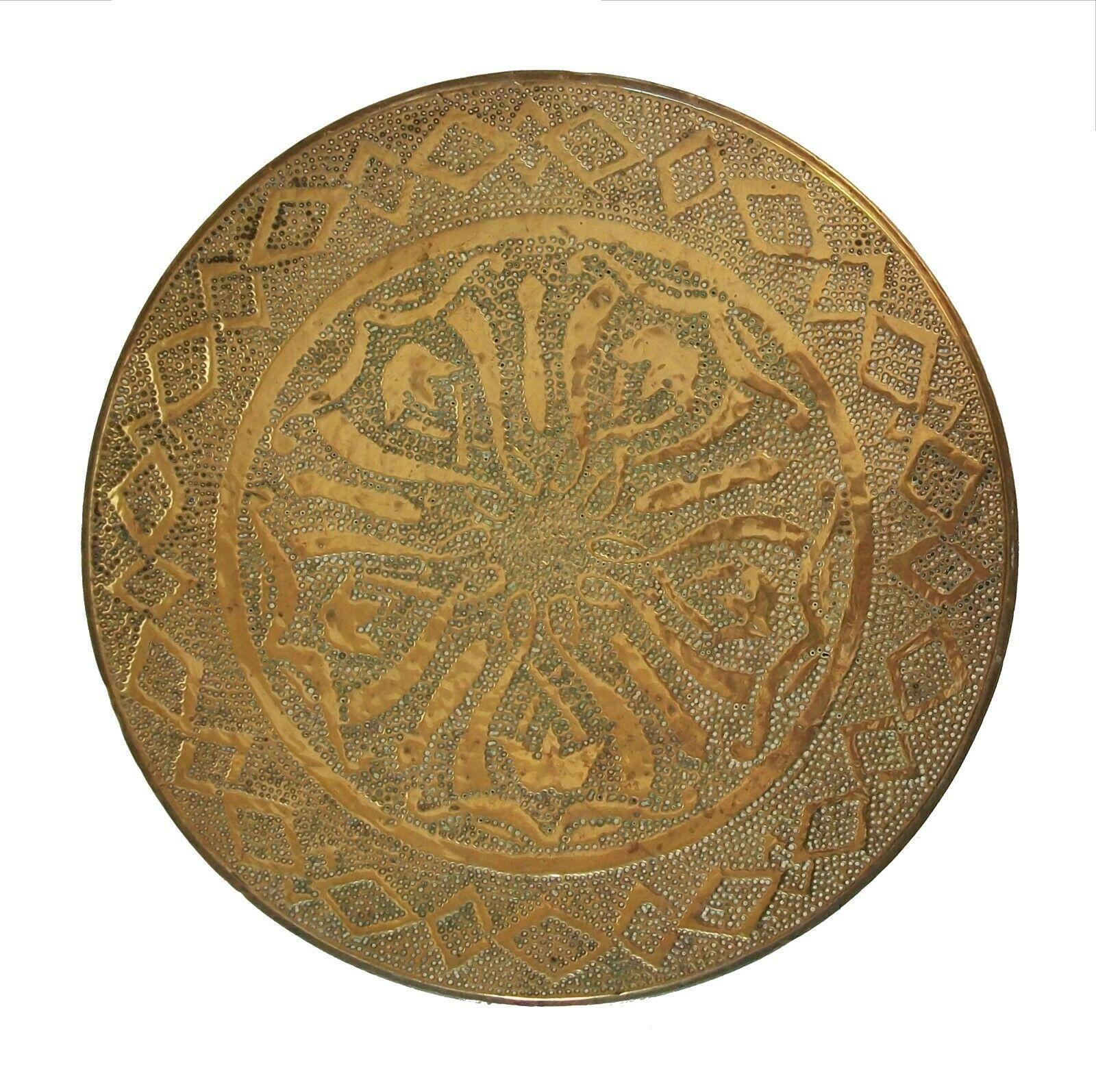 American Craftsman Antique Brass Needle Embossed Trivet with Tulips, United States, Circa 1910 For Sale