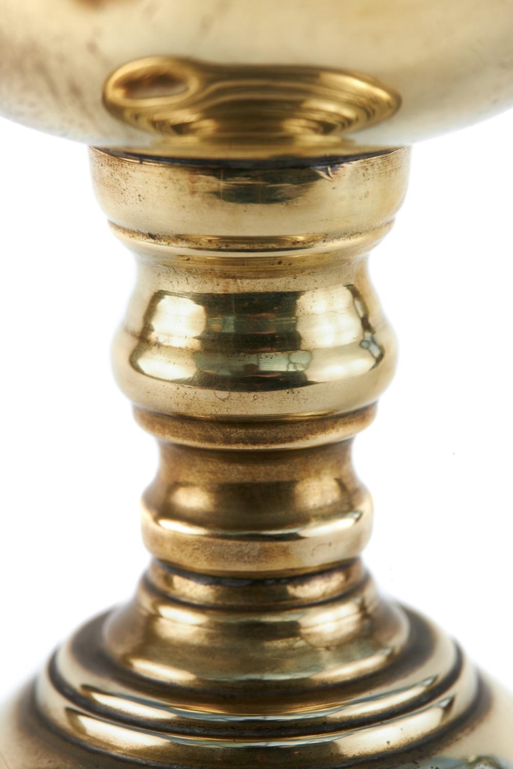 For sale is this 19th Century antique brass oil lamp, with glass chimney, Lovely shaped brass font supported by a stepped circular base. Lovely colour and condition.