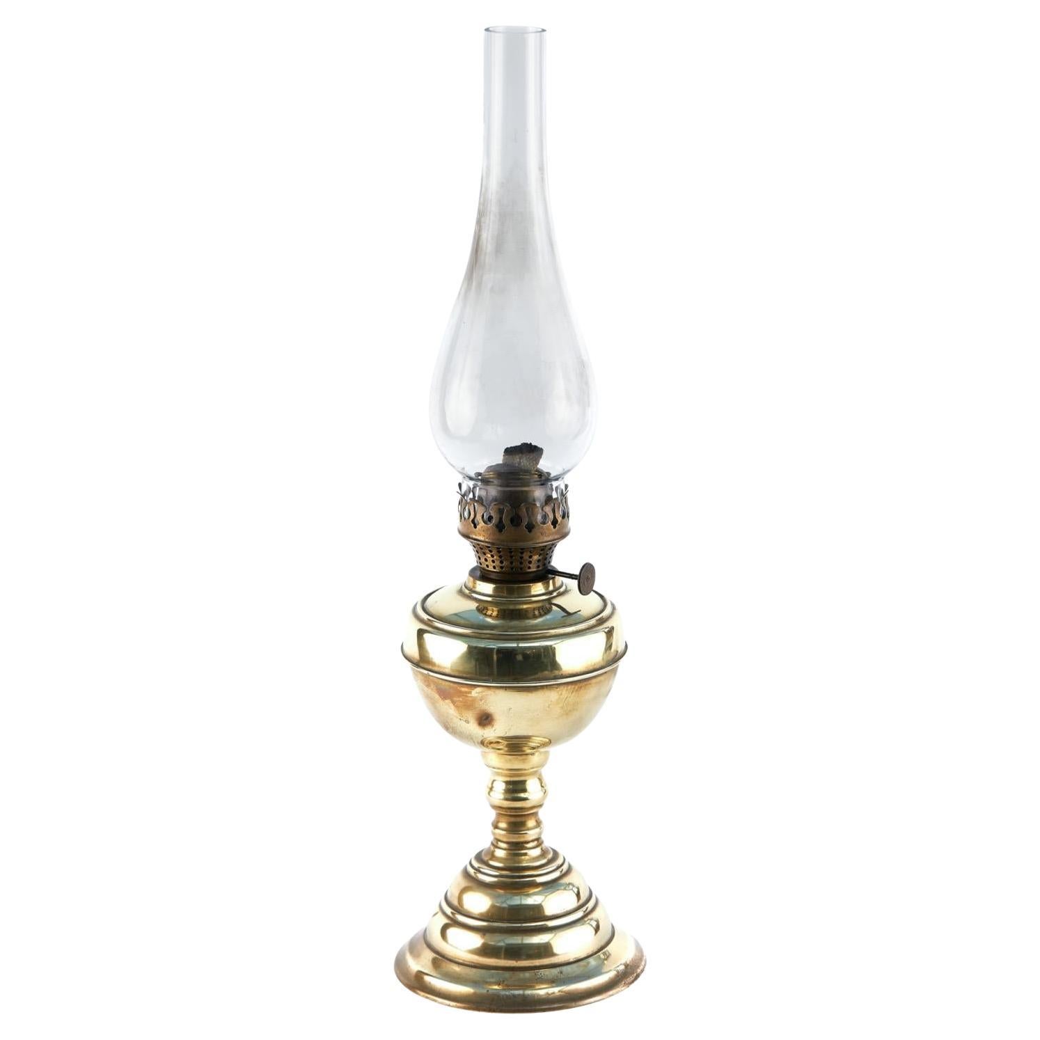 Antique Brass Oil Lamp For Sale