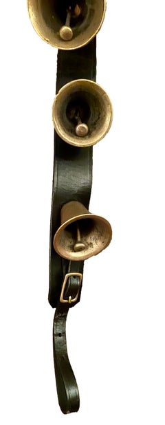 Antique Brass on Leather Horse Sleigh Bells, Circa 1900's.