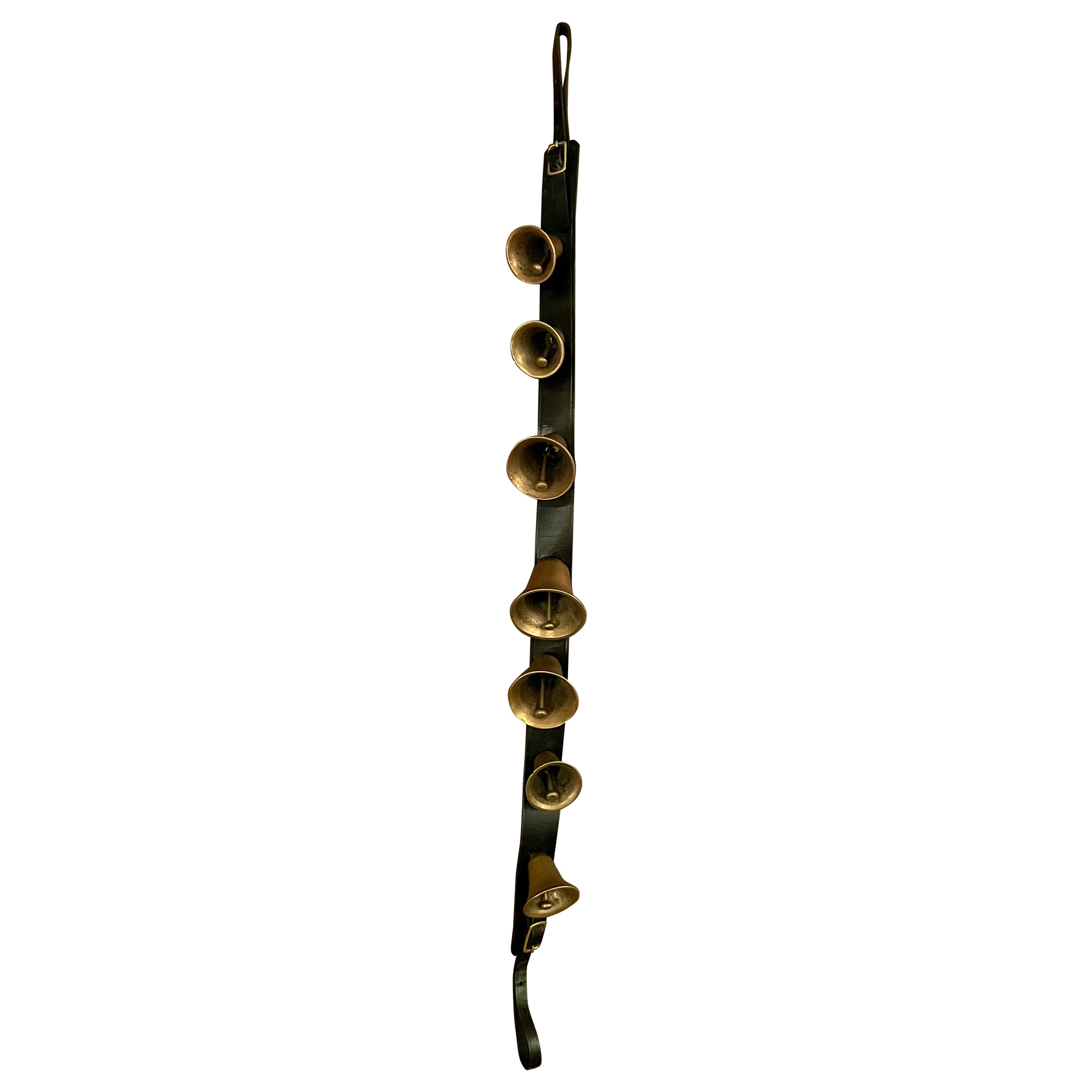Antique Brass on Leather Horse Sleigh Bells, Circa 1900's.